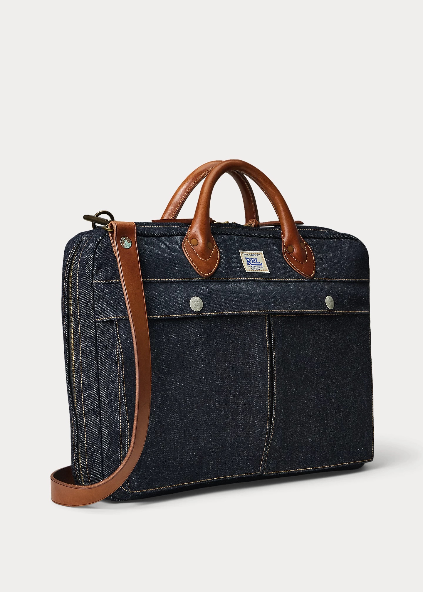Leather-Trim Indigo Denim Briefcase - 2