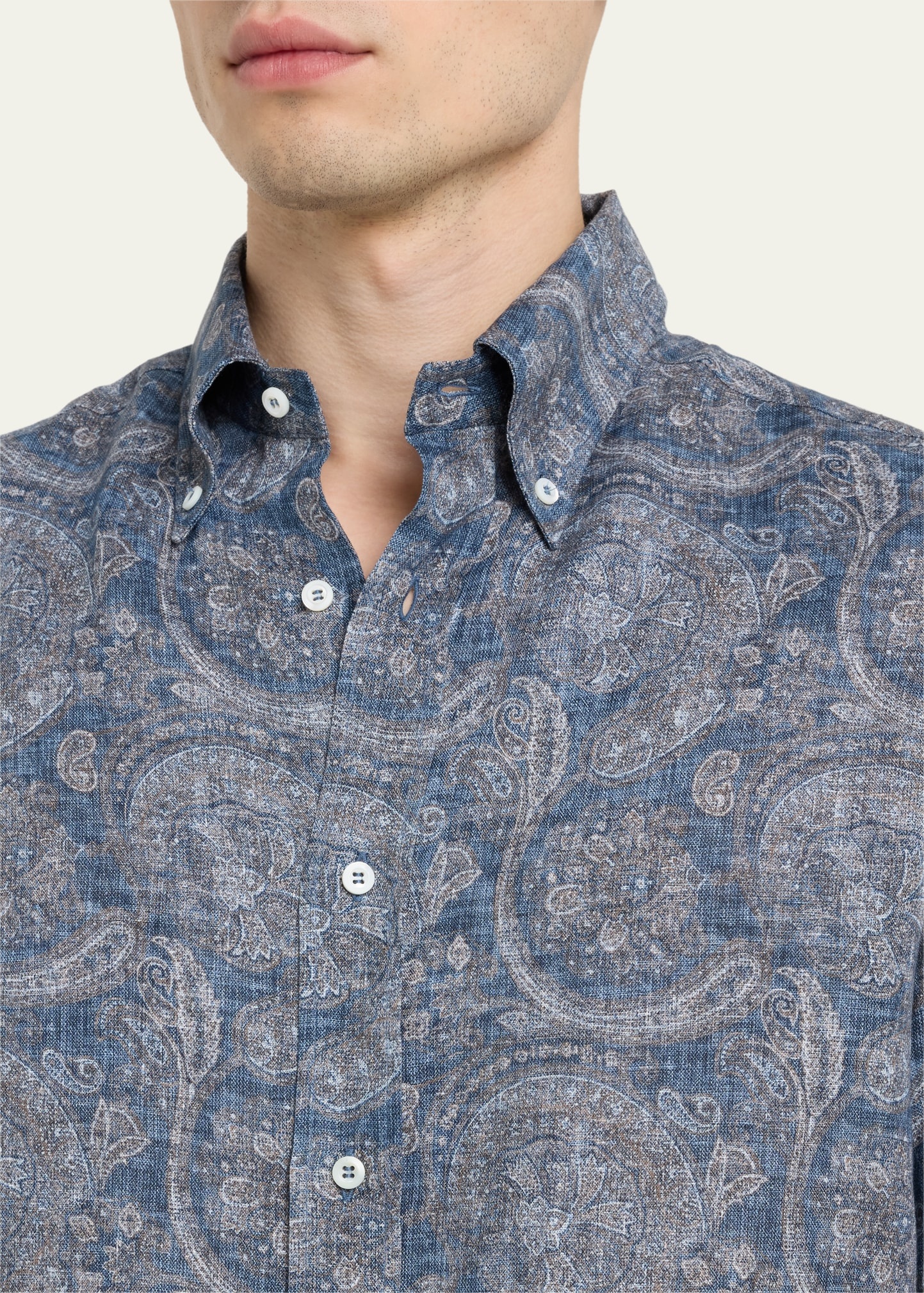 Men's Linen Paisley-Print Sport Shirt - 5