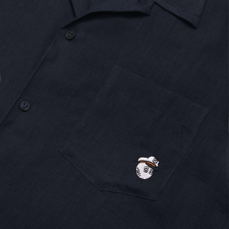 Men Linen Bowling Shirt in Solid Navy - Vilebrequin X Malbon 5