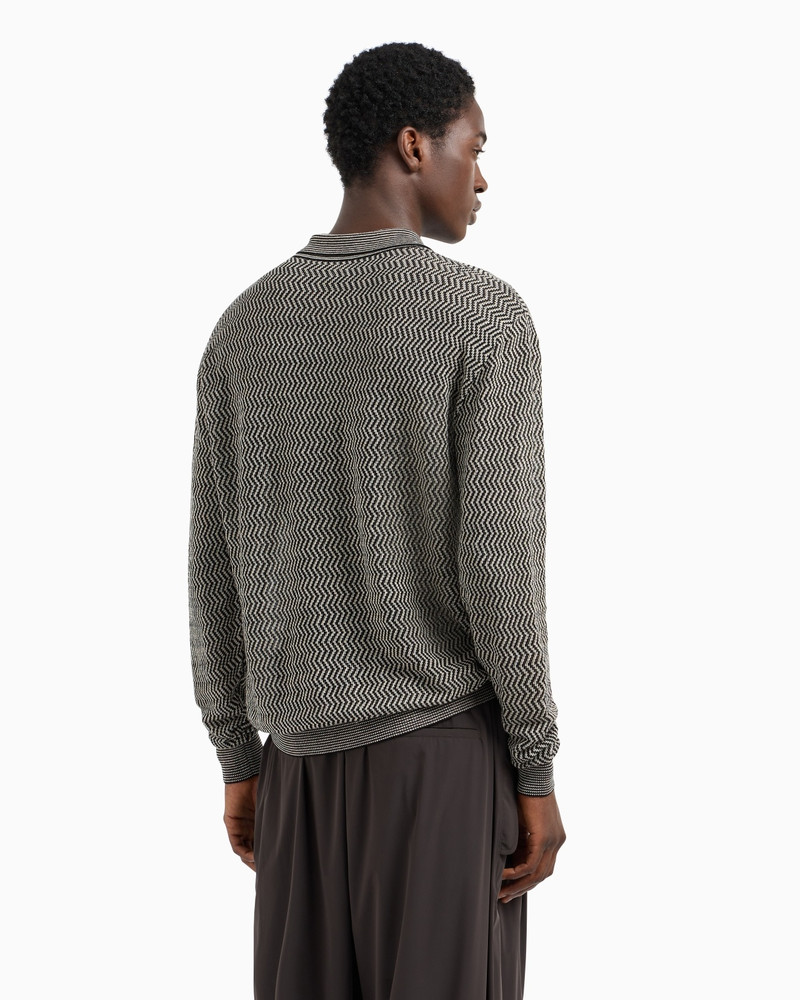 ASV LINEN AND LYOCELL-BLEND POLO-COLLAR JUMPER WITH CHEVRON MOTIF 3