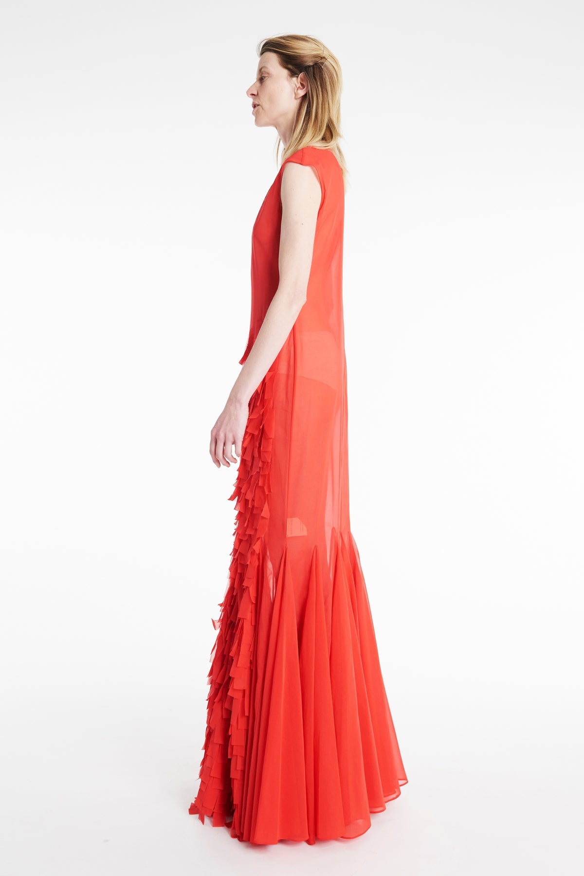 ORGANZA GODET DRESS RED - 2