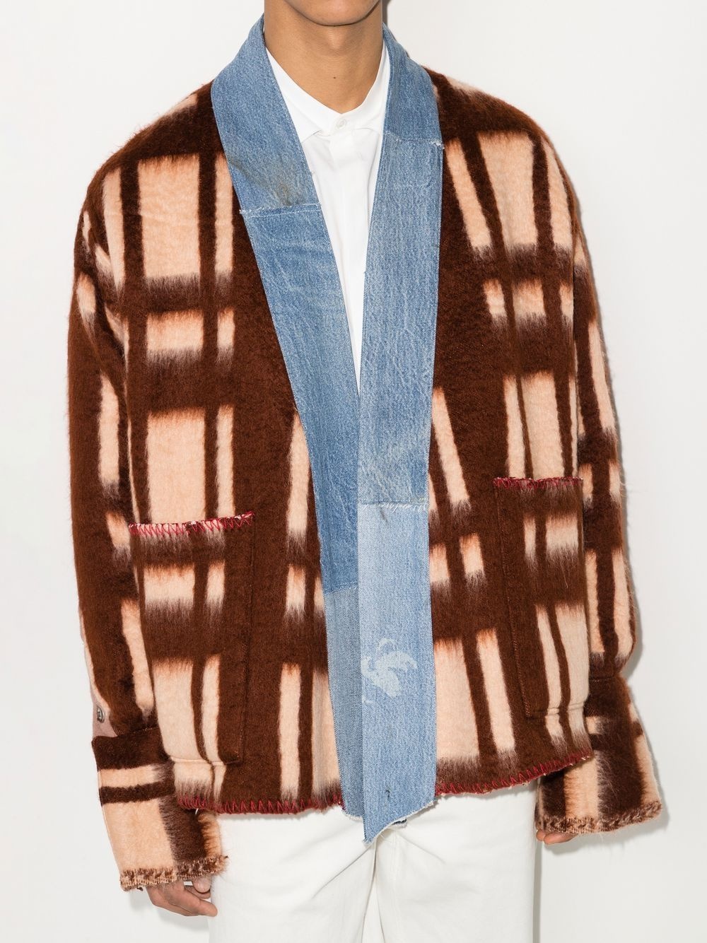 plaid-check print knit cardigan - 2