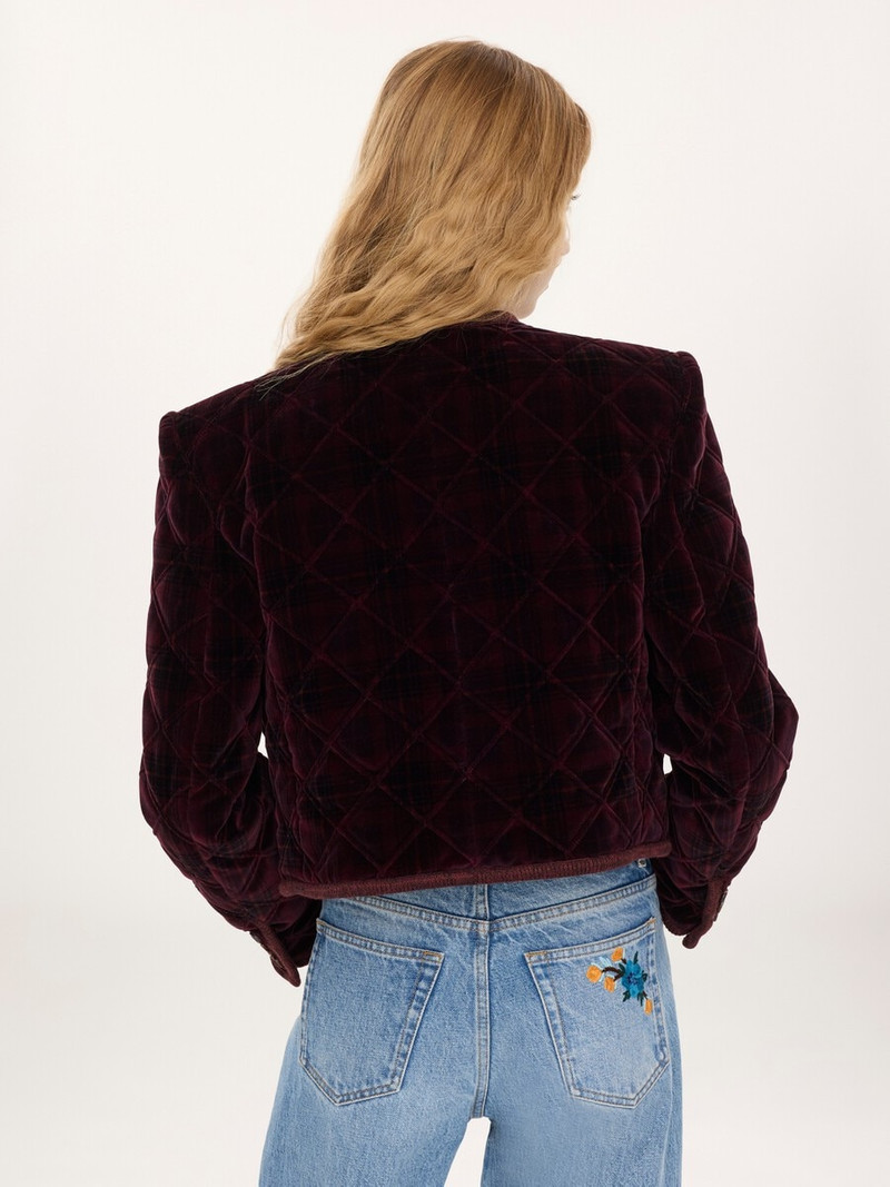 BOXY COLLARLESS JACKET IN CHECK COTTON 4