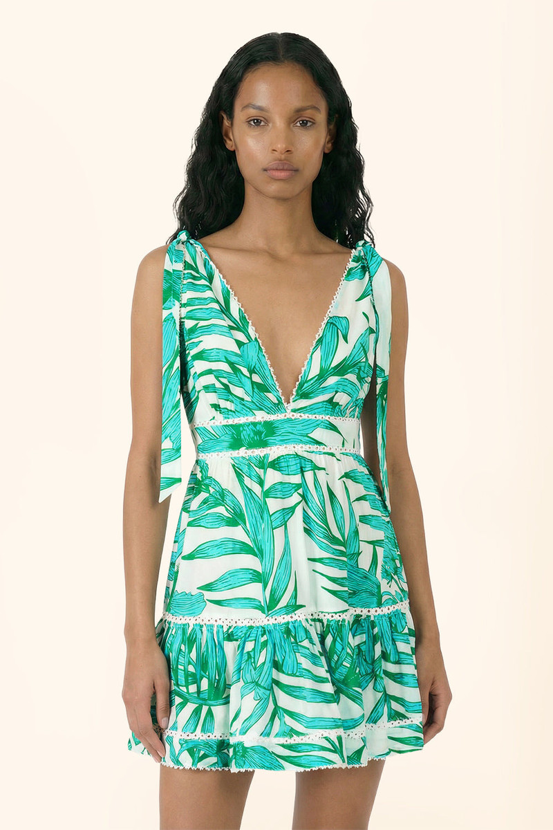 Poupette St Barth Mini Dress Cara - Green Palm Leaf outlook