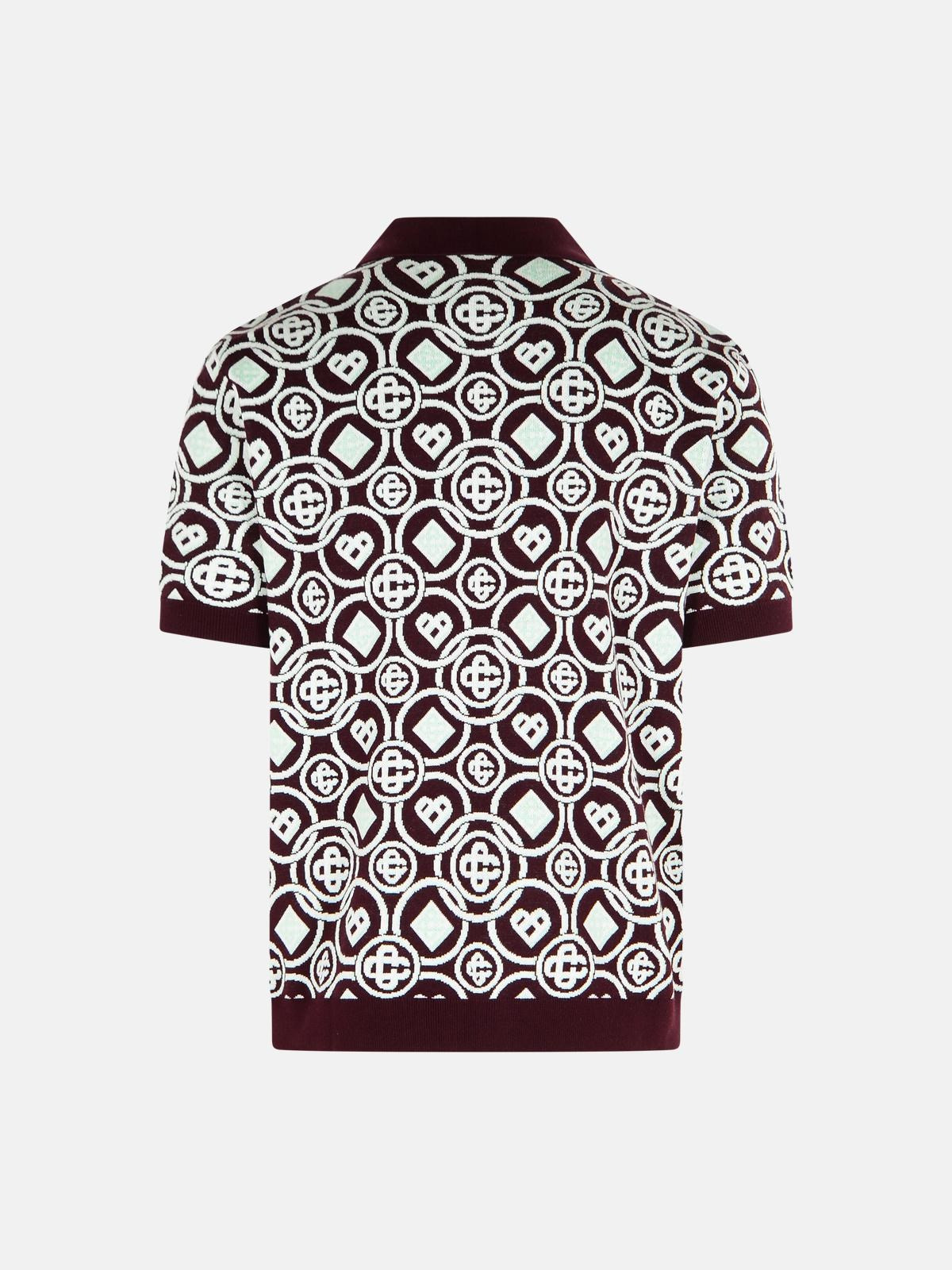 'MONOGRAM' BURGUNDY COTTON POLO SHIRT - 3