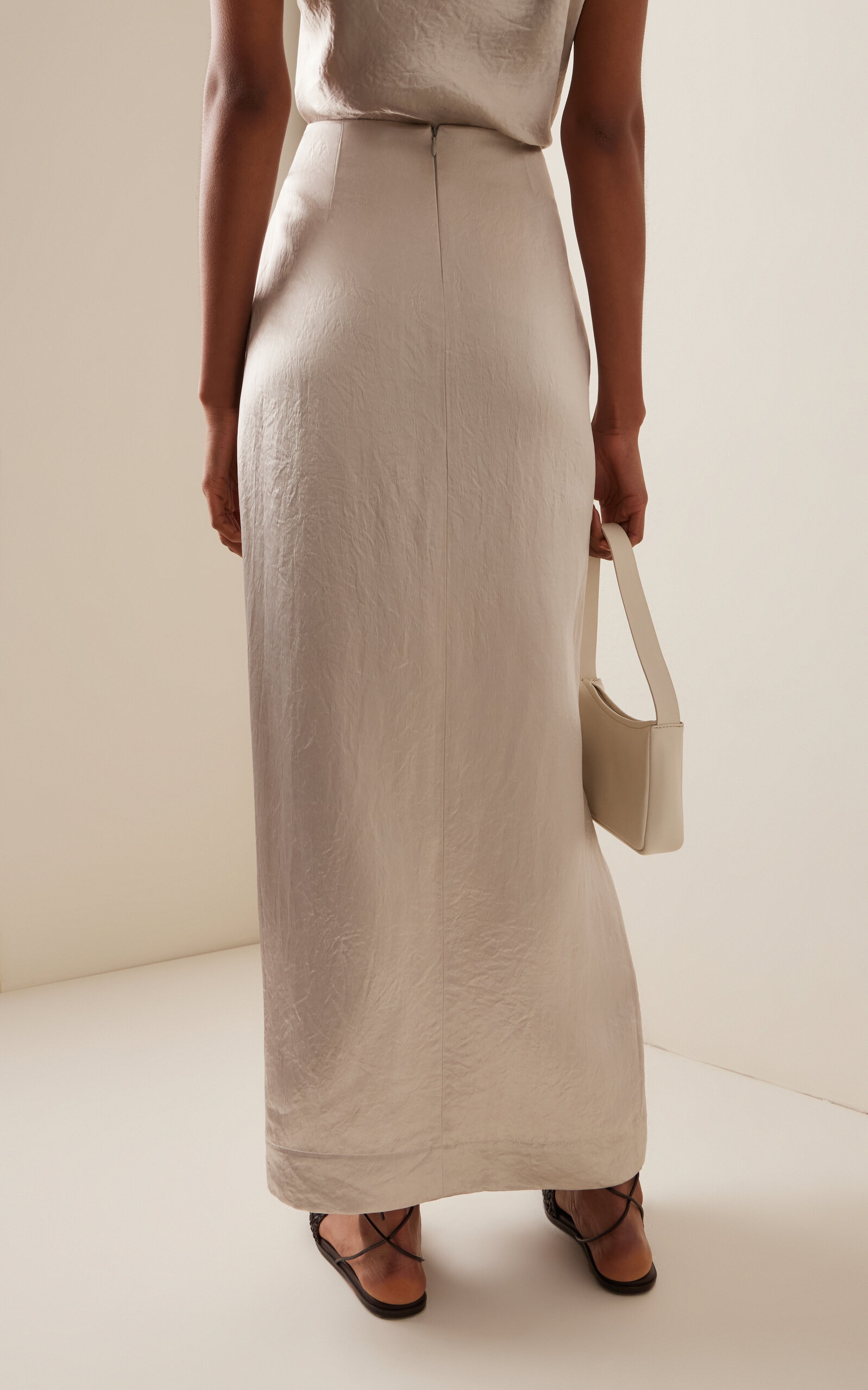 Kobe Wrapped Satin Maxi Skirt silver - 4