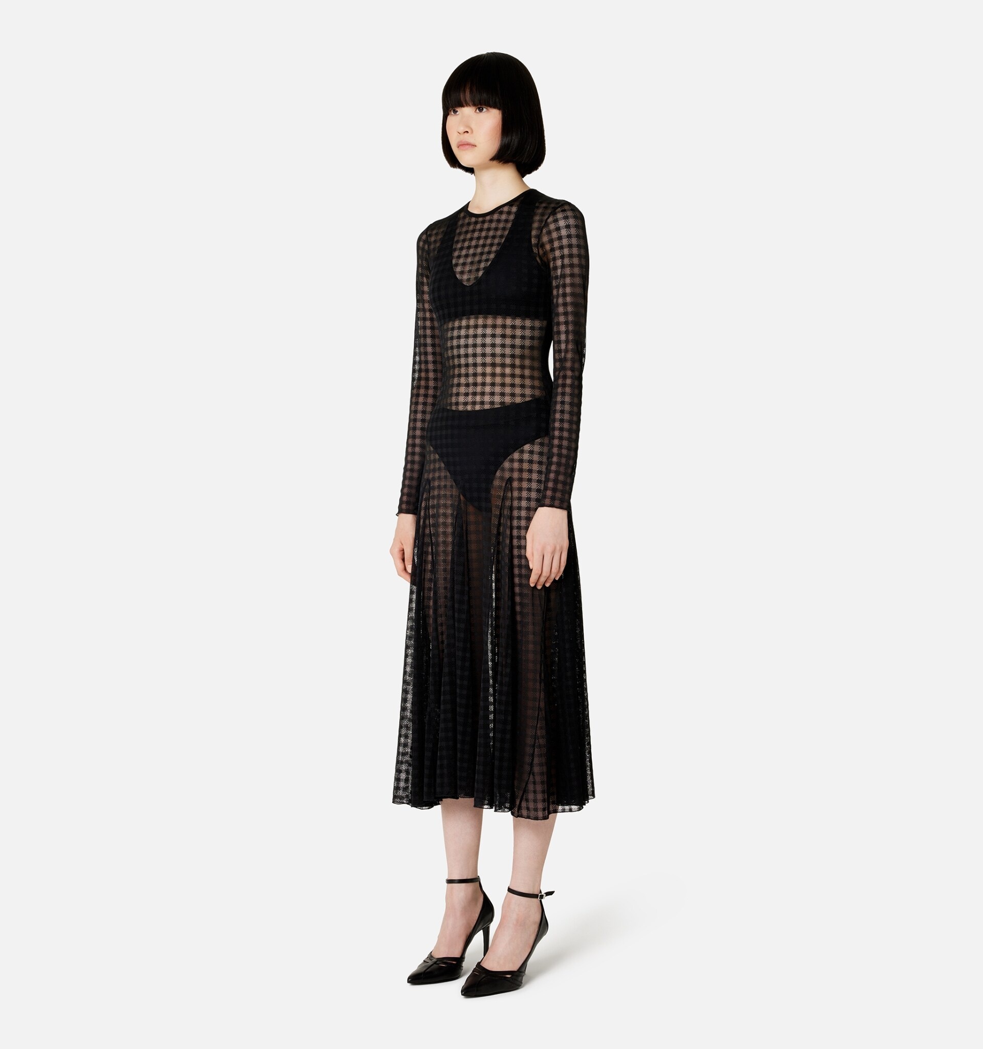 Gingham Pattern Lace Dress - 3