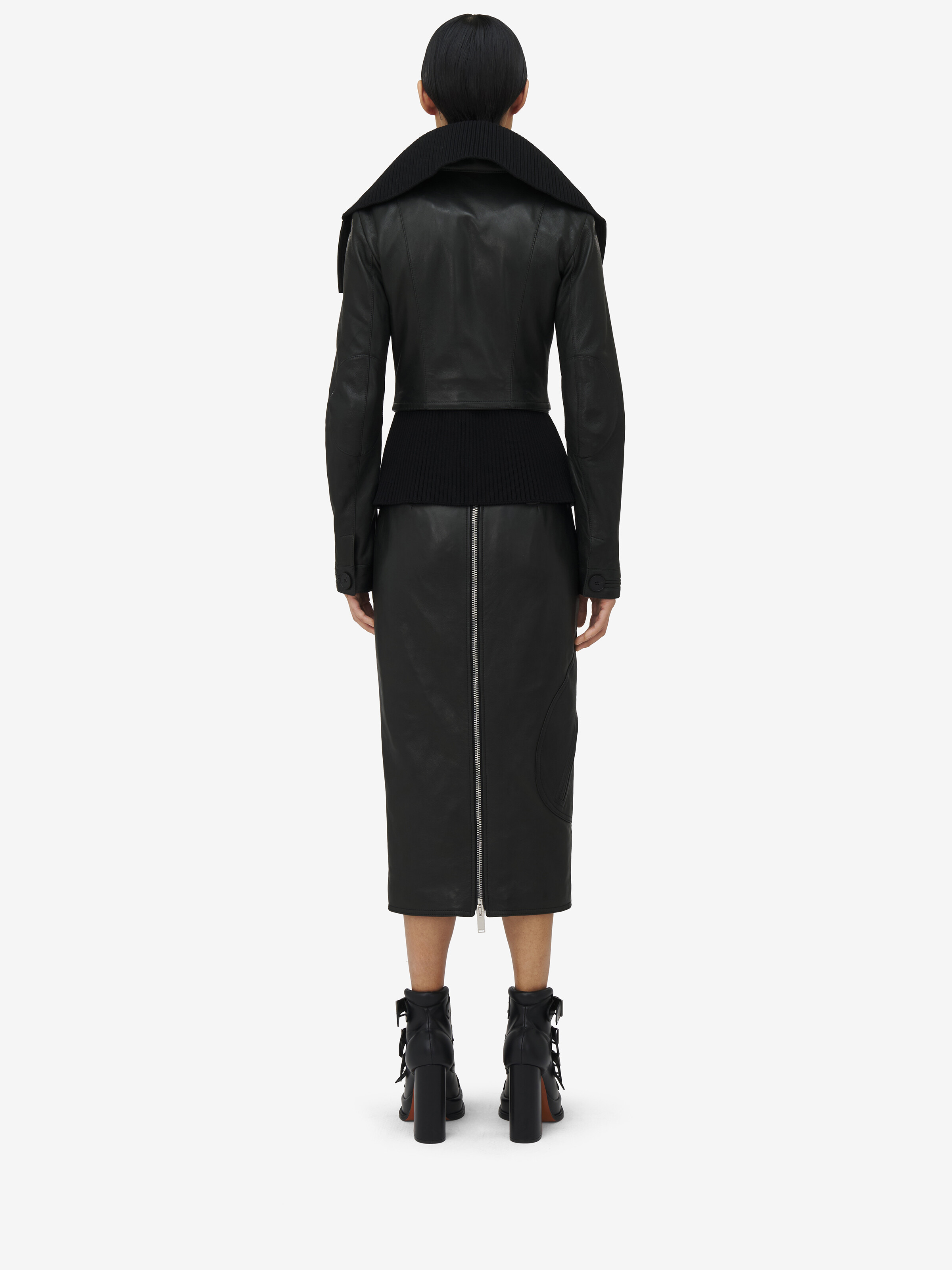 Exaggerated Buttonhole Leather Jacket - 5