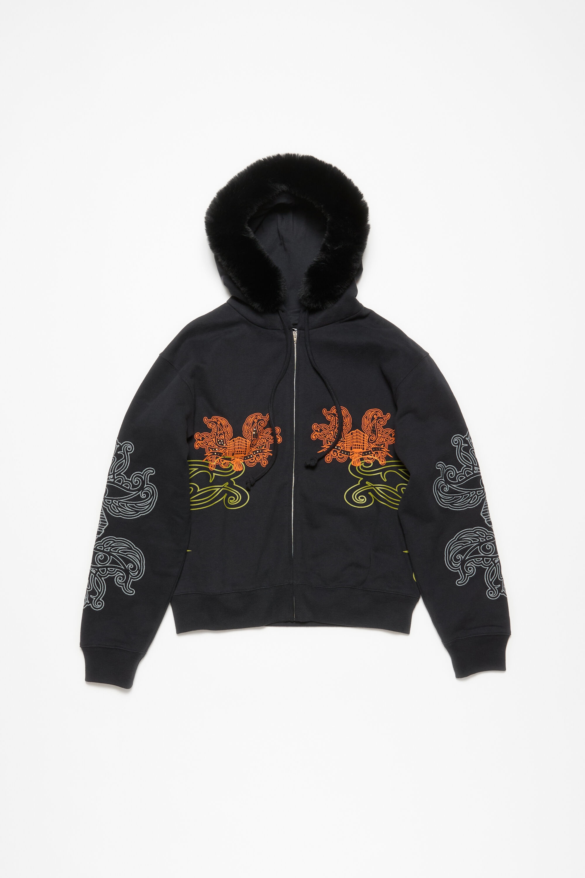 Printed hooded zip sweater - Black - 5