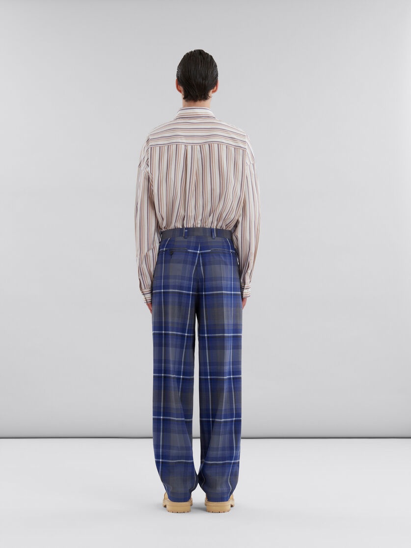 BLUE CHECKED WOOL PLEATED TROUSERS - 3