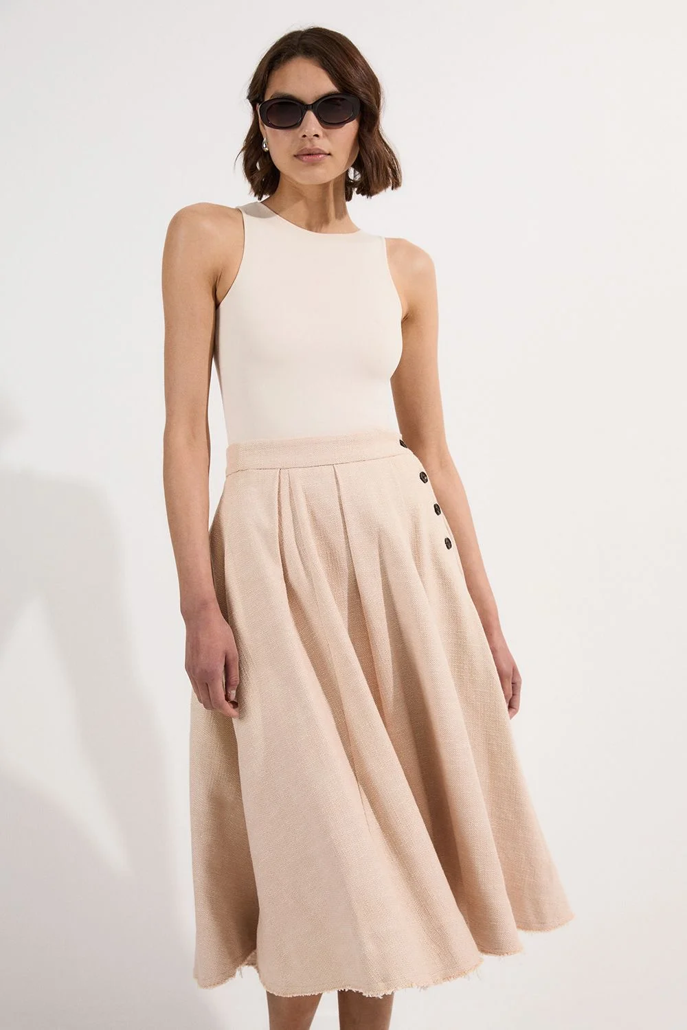 Spring Tweed Tailored Pleated Full Skirt - 1