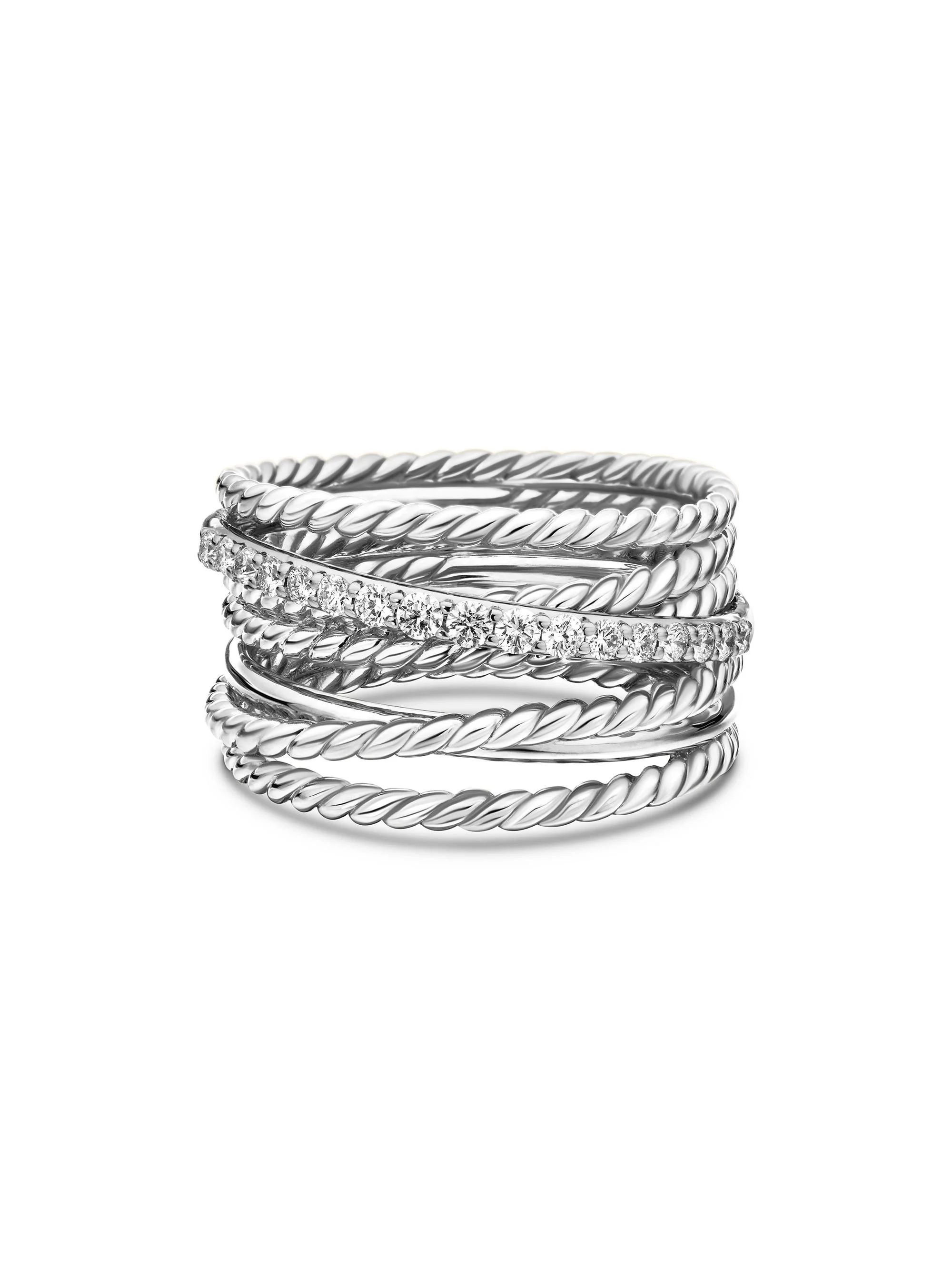 Women's Crossover Ring in Sterling Silver - Diamond - 1