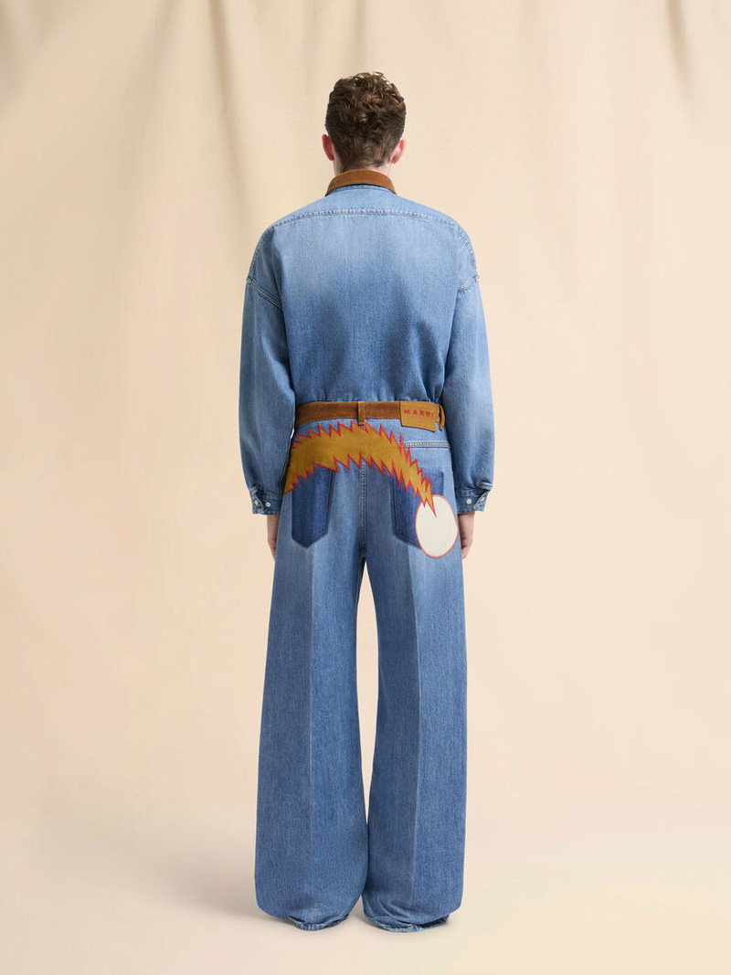 BLUE DENIM TROUSERS WITH VELVET WAISTBAND 3