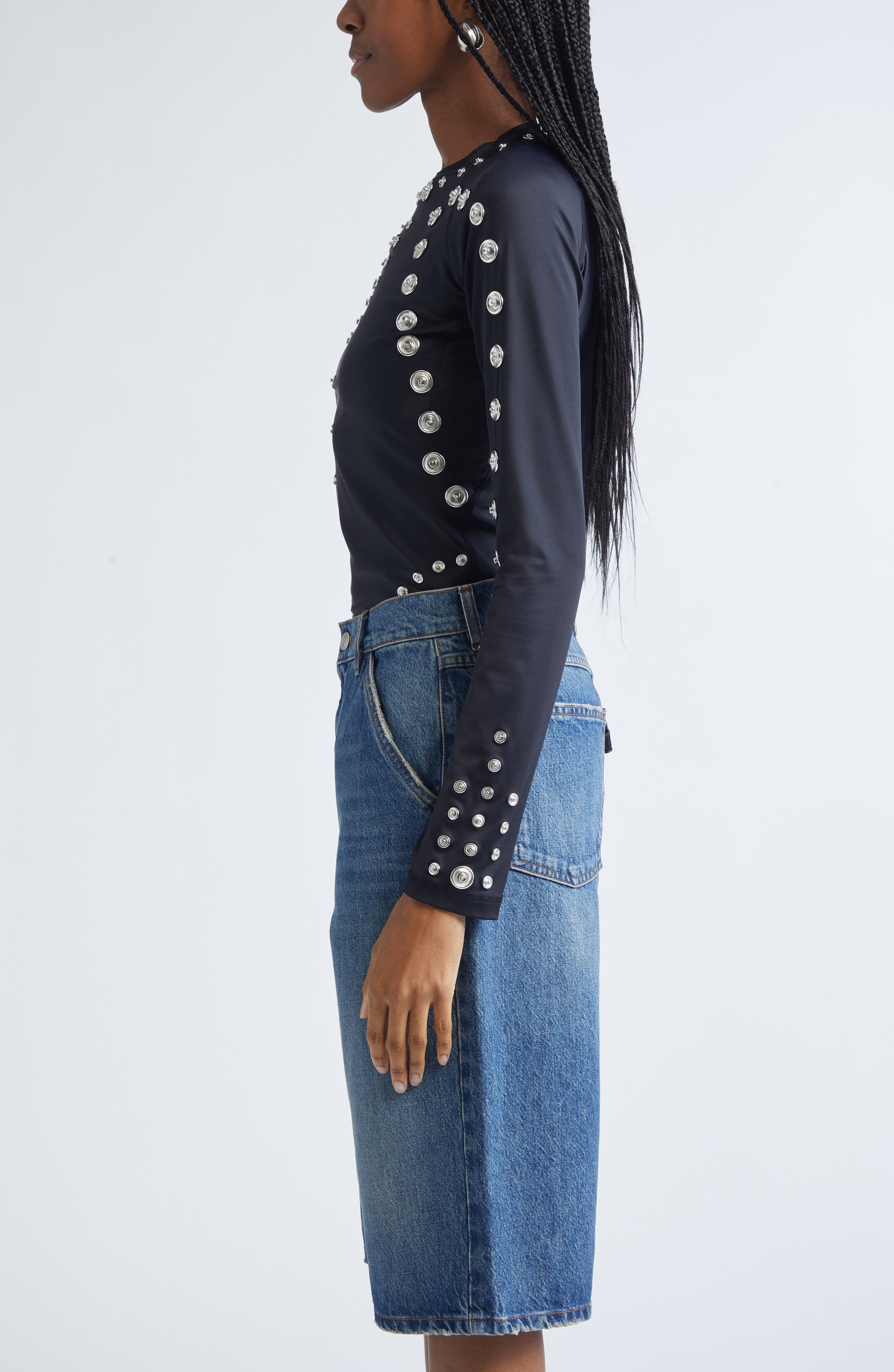 Coperni Snap Detail Jersey Top in Black at Nordstrom - 4