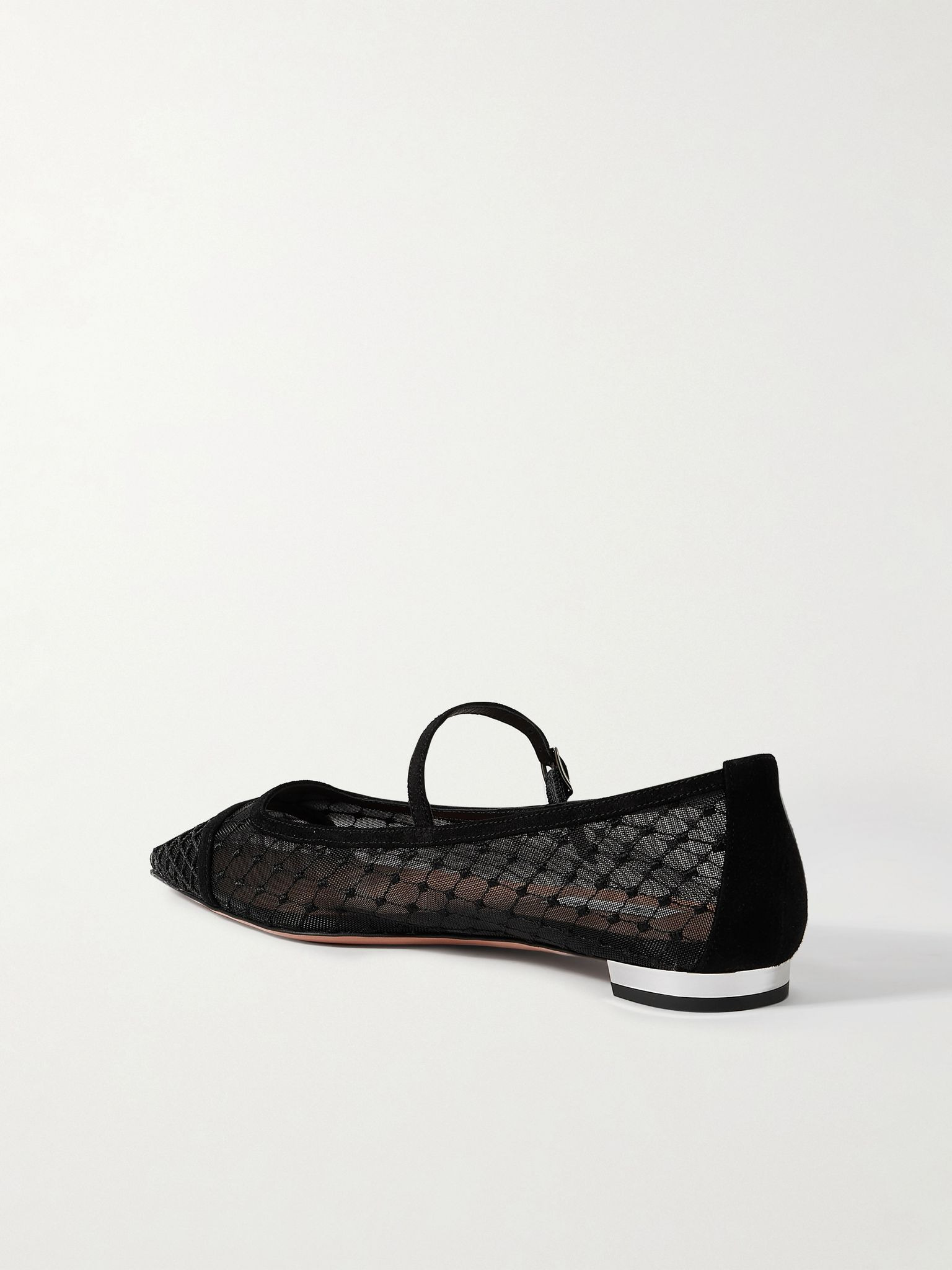 Juliette velvet-trimmed embroidered mesh ballet flats Black - 3