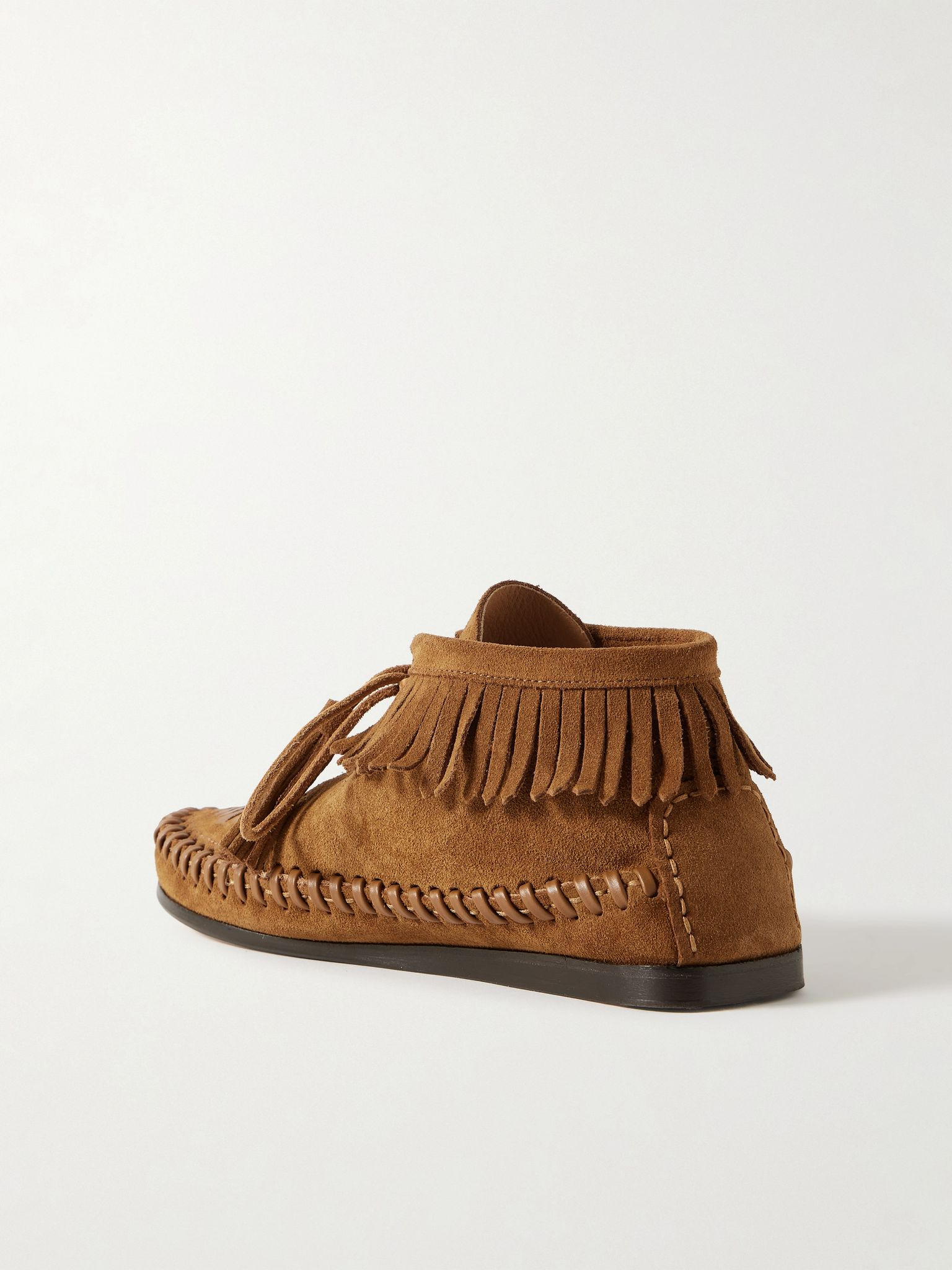 Felsa fringed tasseled leather-trimmed suede ankle boots Taupe - 3