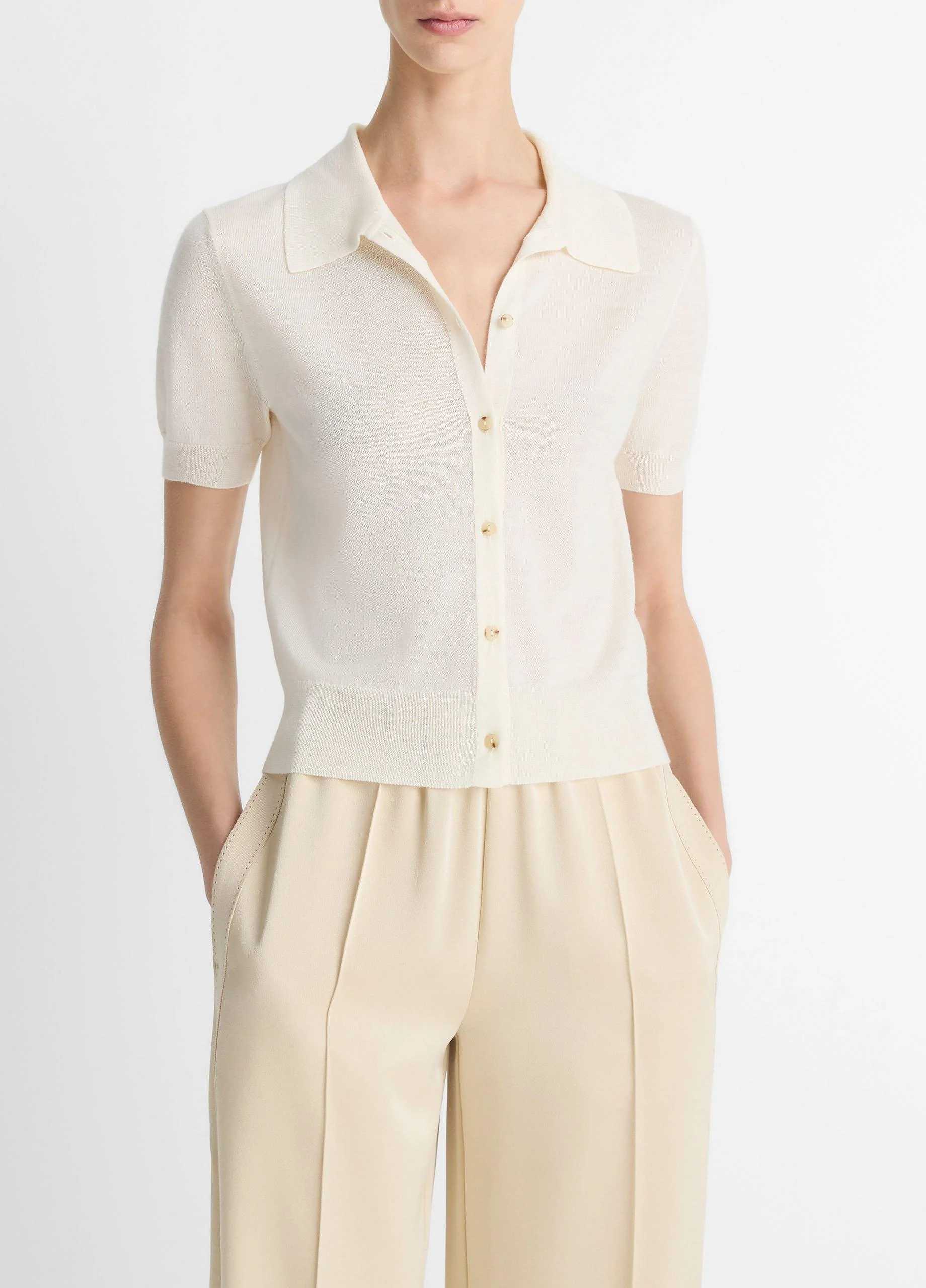 Wool-Blend Collared Button-Front Sweater - 1