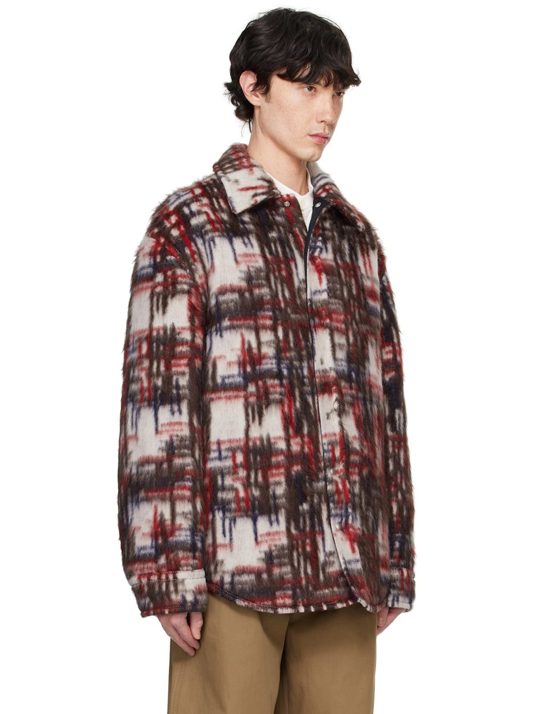 White & Red Alpaca Check Overshirt - 4