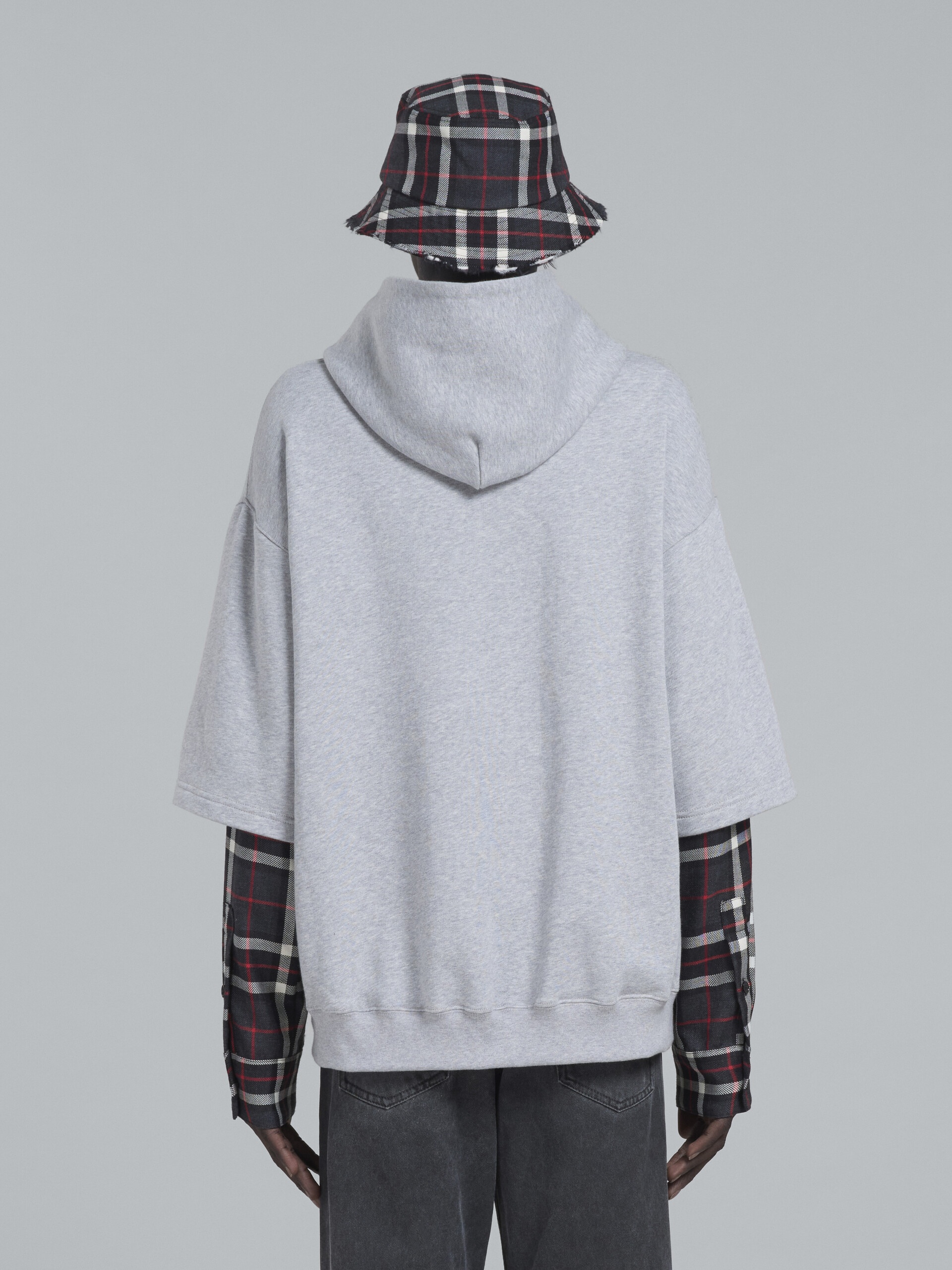 LIGHT GREY HOODIE WITH CONTRAST SLEEVES - 3