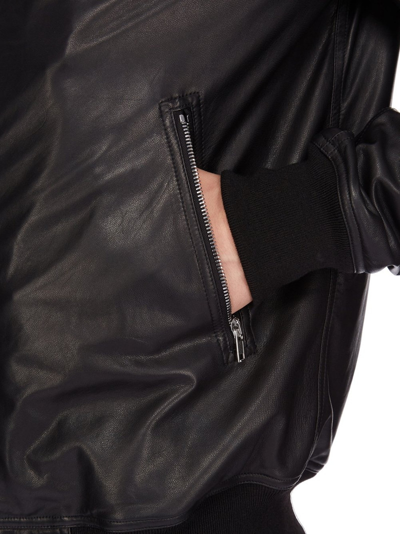 Classic Flight Oversized Webbing-Trimmed Distressed Leather Bomber Jacket 6