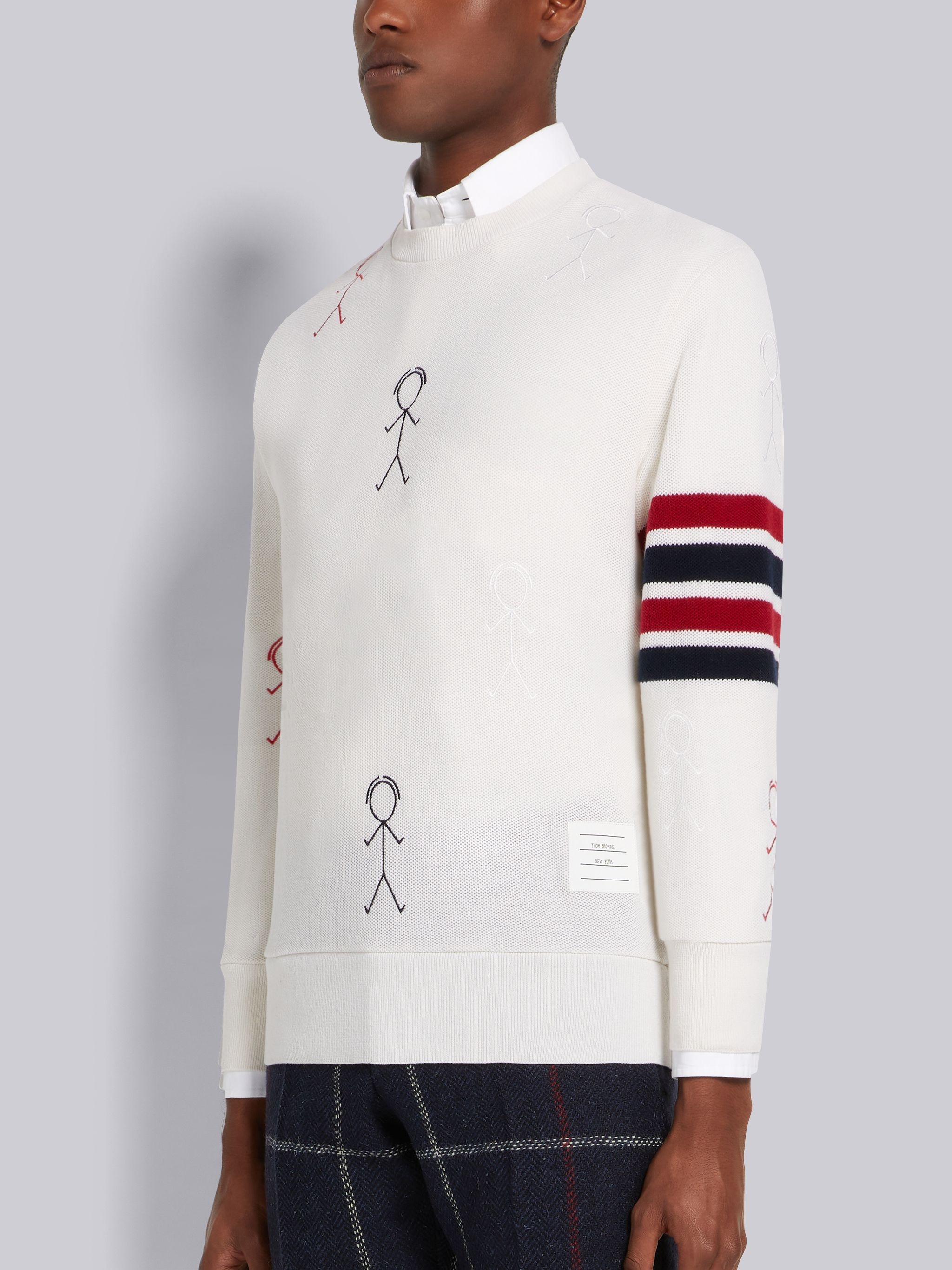 White Cashmere Pique 4-Bar Mr. Thom Half Drop Embroidered Sweatshirt - 2