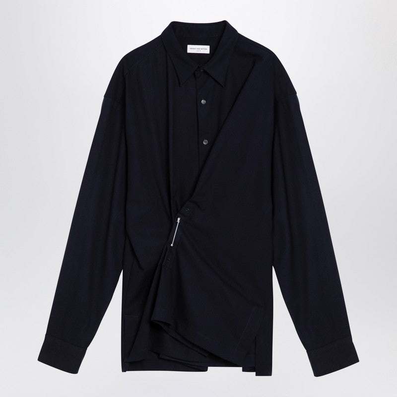 Dries Van Noten Navy Blue Shirt With Brooch Men - 1