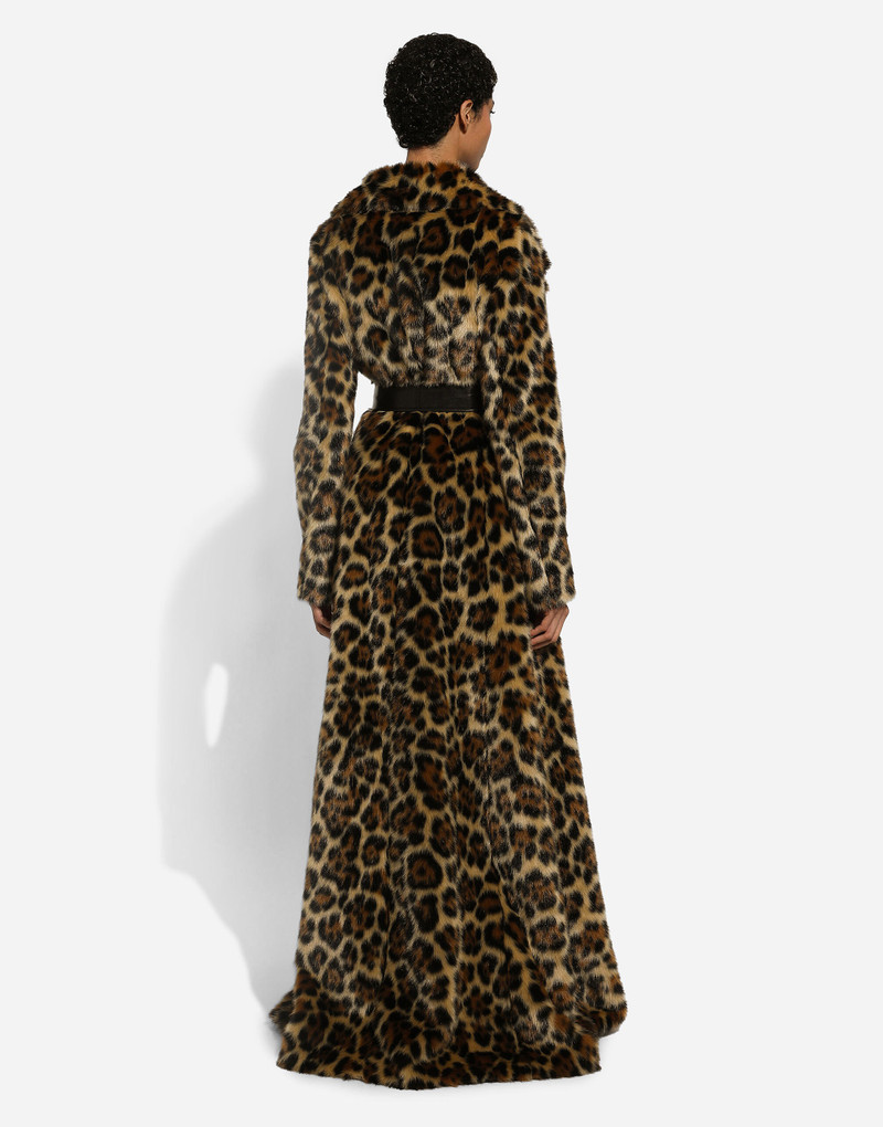Long leopard-print faux fur coat 4