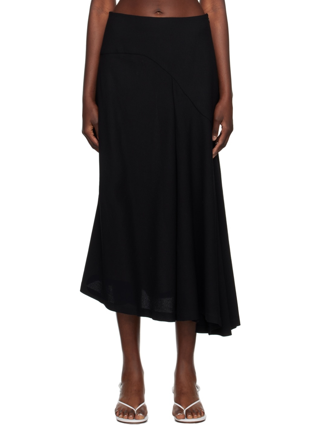 Black Curved Midi Skirt - 1