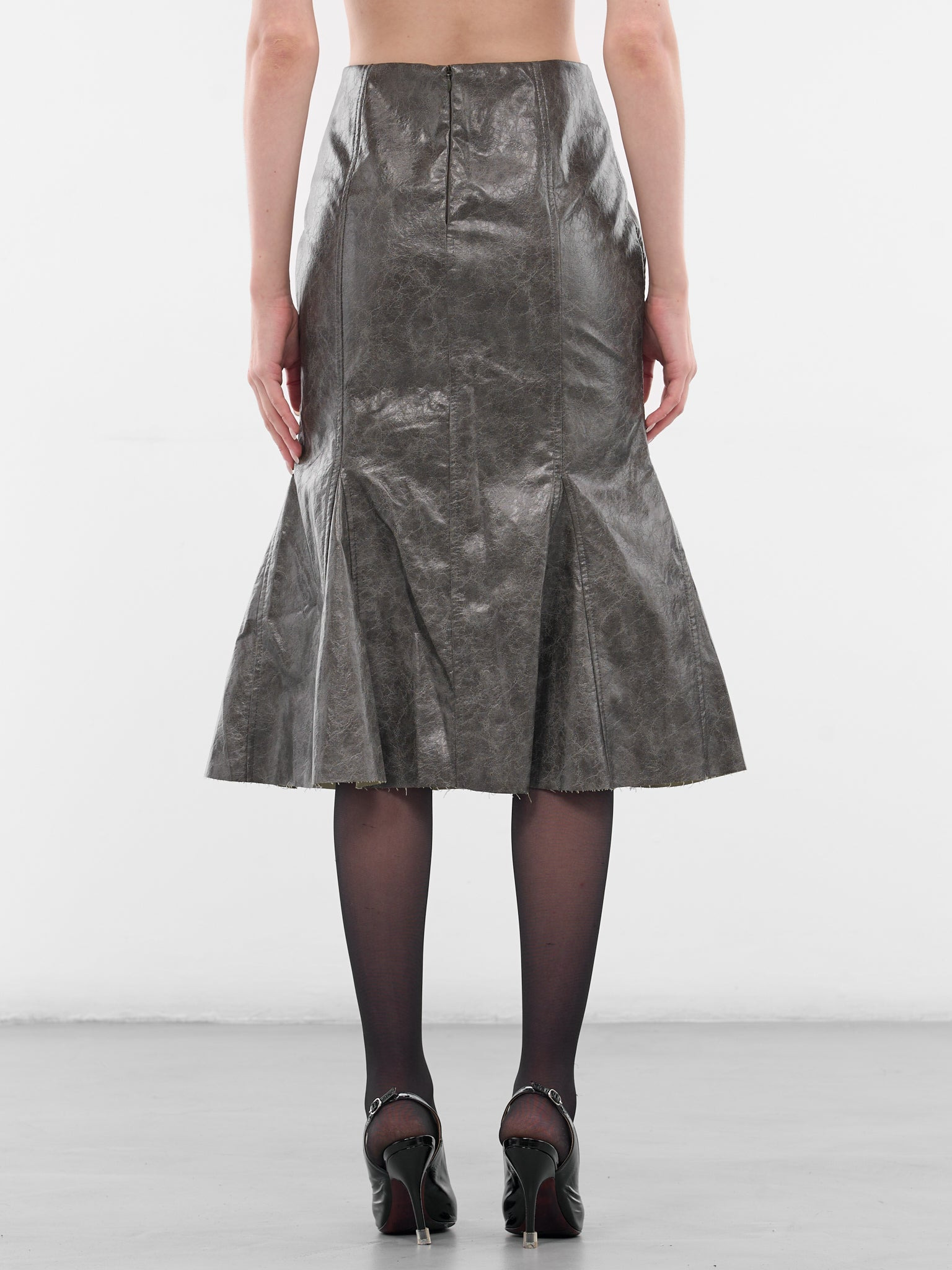 Brown Leather Kelp Midi Skirt - 3