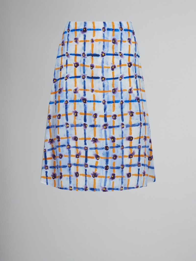 LIGHT BLUE CRÊPE DE CHINE MIDI SKIRT WITH SARABAND PRINT 1