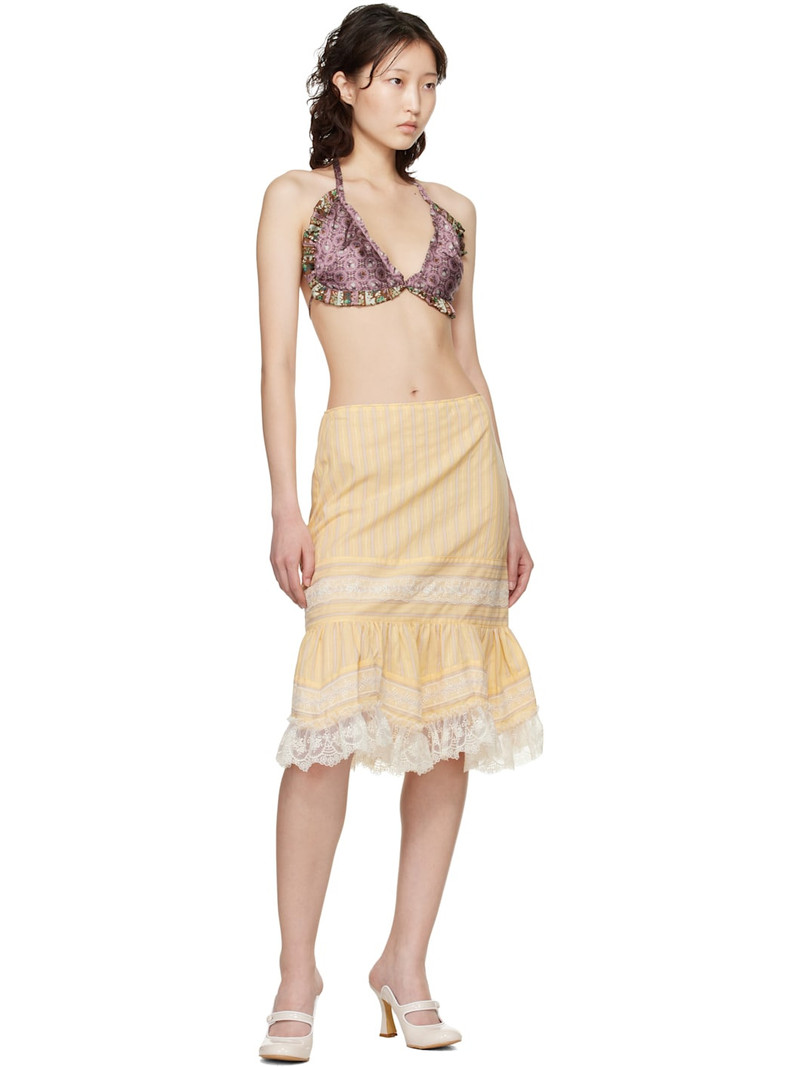 ANNA SUI Yellow Ruffle Lace Midi Skirt outlook