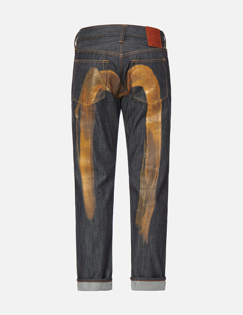EVISU CALLIGRAPHY DAICOCK PRINT AND EMBROIDERY CARROT FIT CROPPED JEANS #2017 outlook