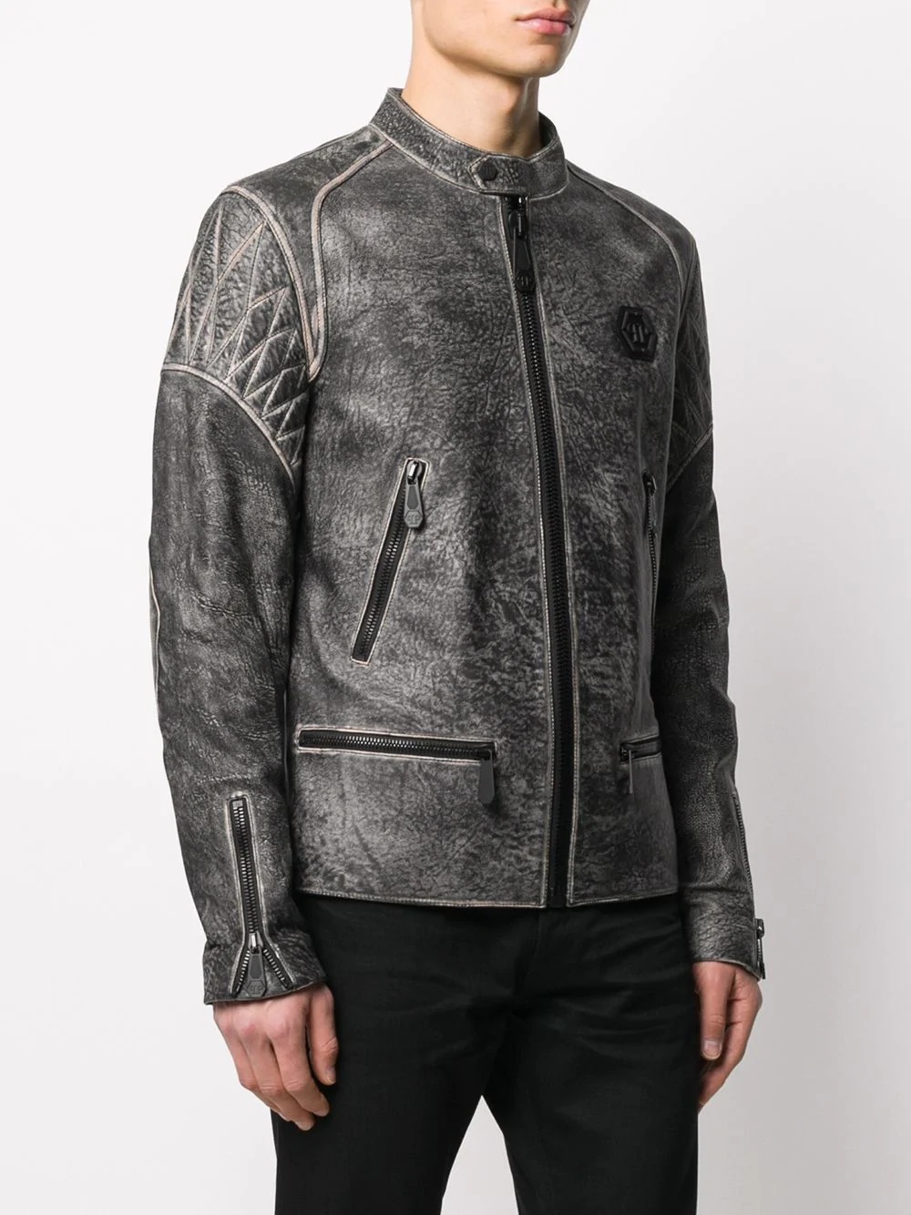 embossed skull moto jacket - 3