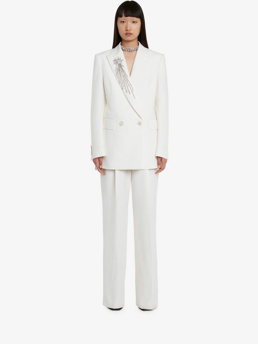 Women's Wool Wide Leg Trousers in Ivory - 2