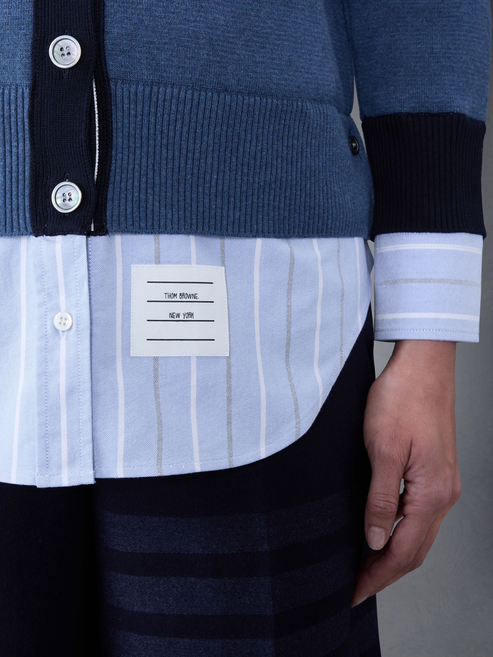 Cotton Milano and Oxford 4-Bar Round Collar Shirt and Cardigan Combo - 7
