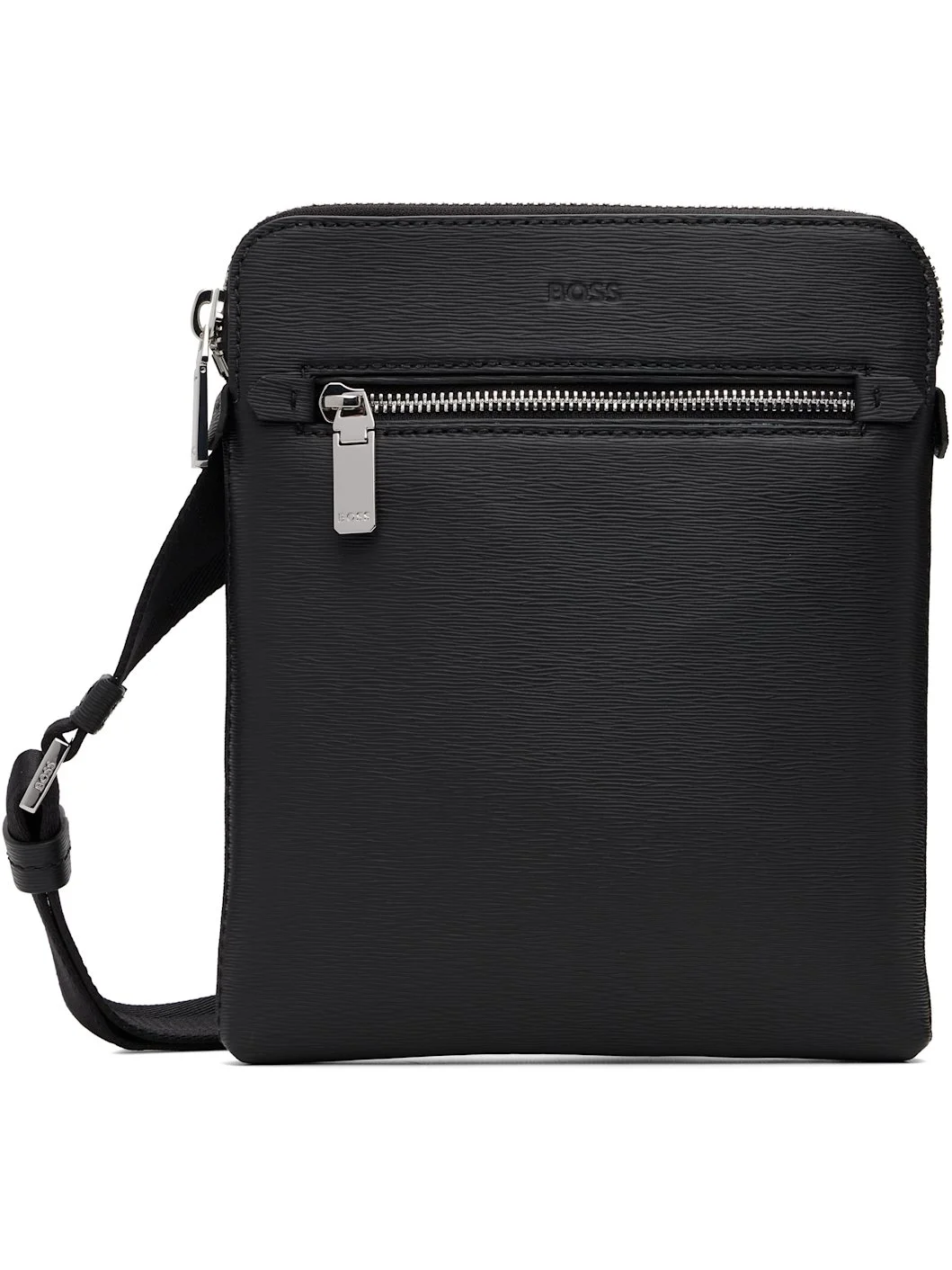 Black Leather Embossed Logo Envelope Pouch - 1
