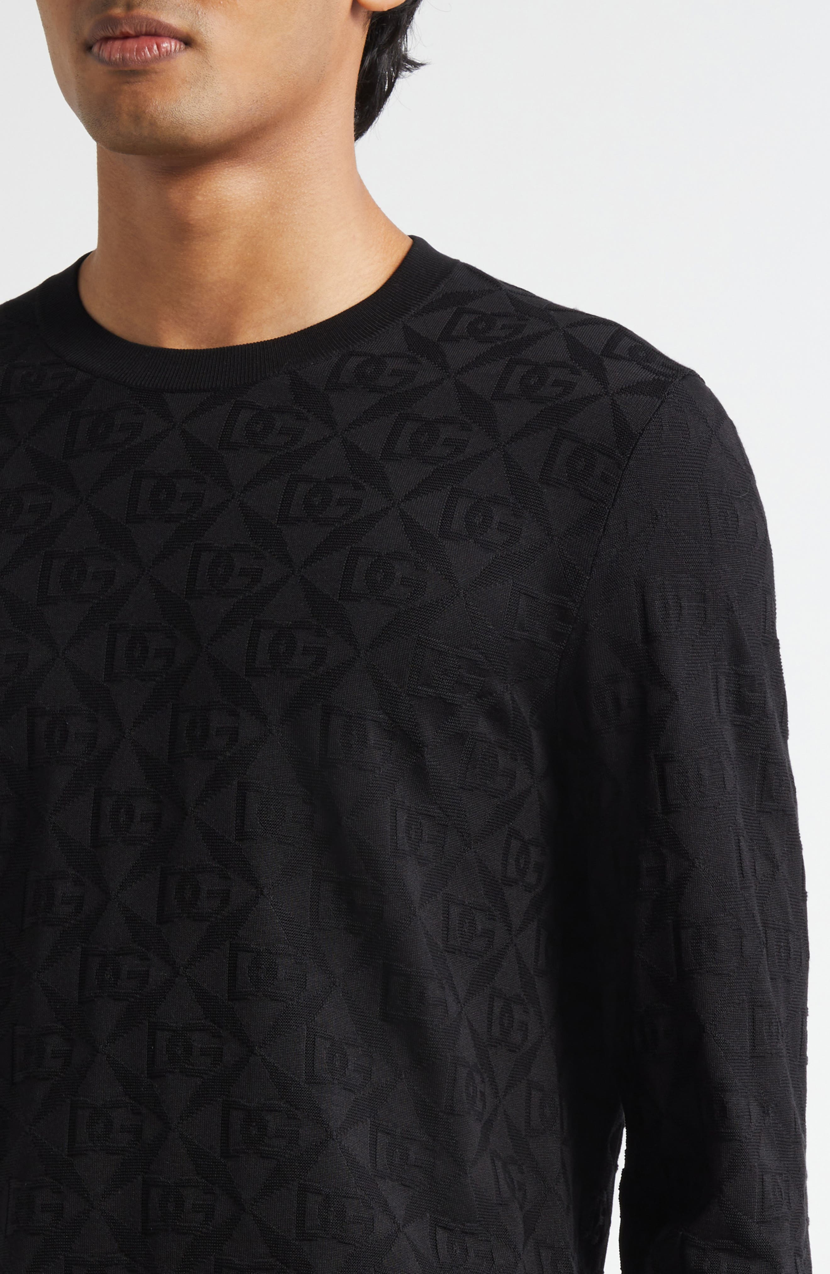 Dolce&Gabbana Logo Jacquard Silk Crewneck Sweater in Nero at Nordstrom - 4
