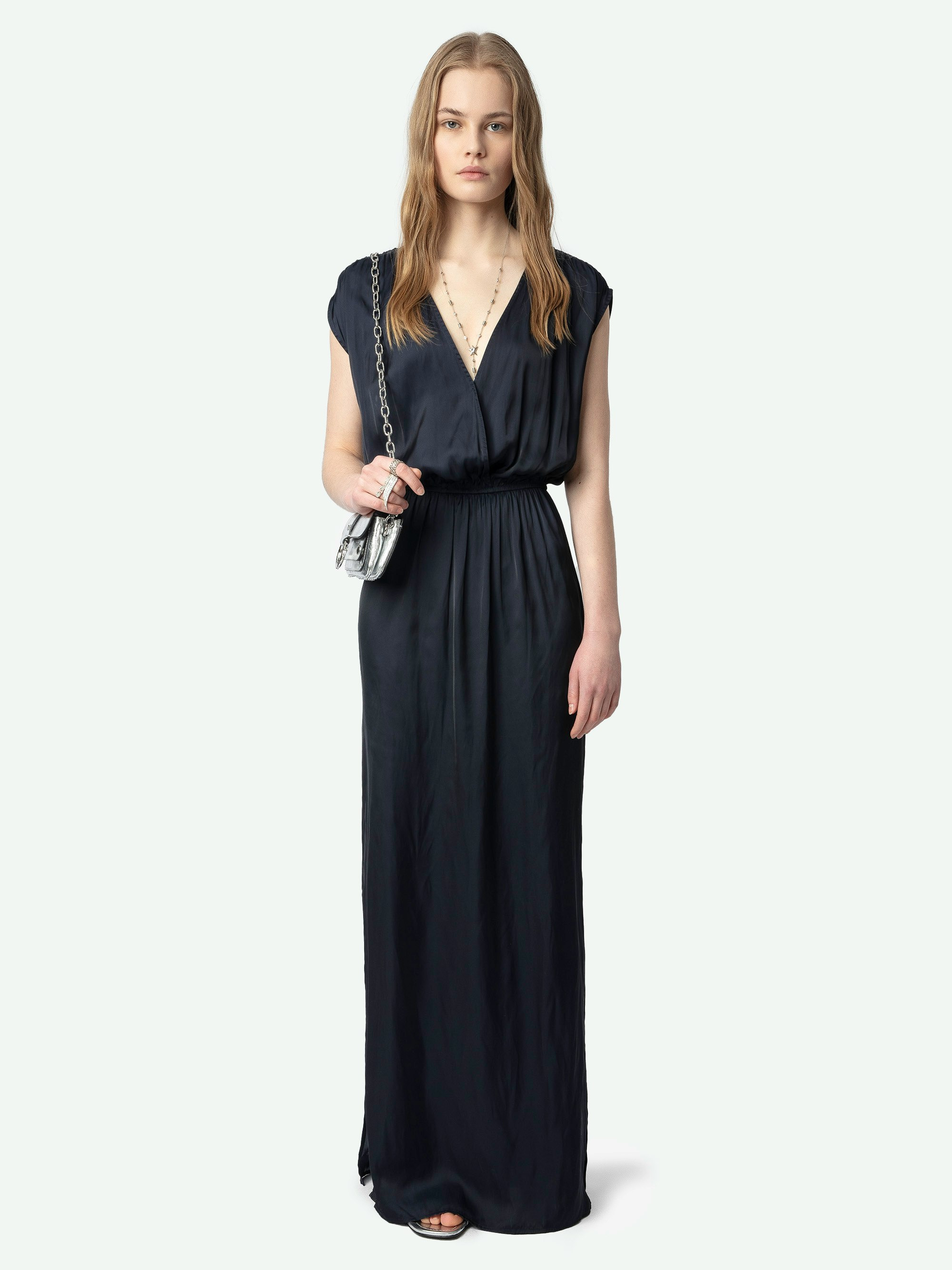 Ritmic Navy Satin Long Dress - 2