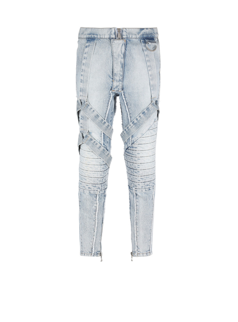 Cotton slim-fit jeans with straps - 1