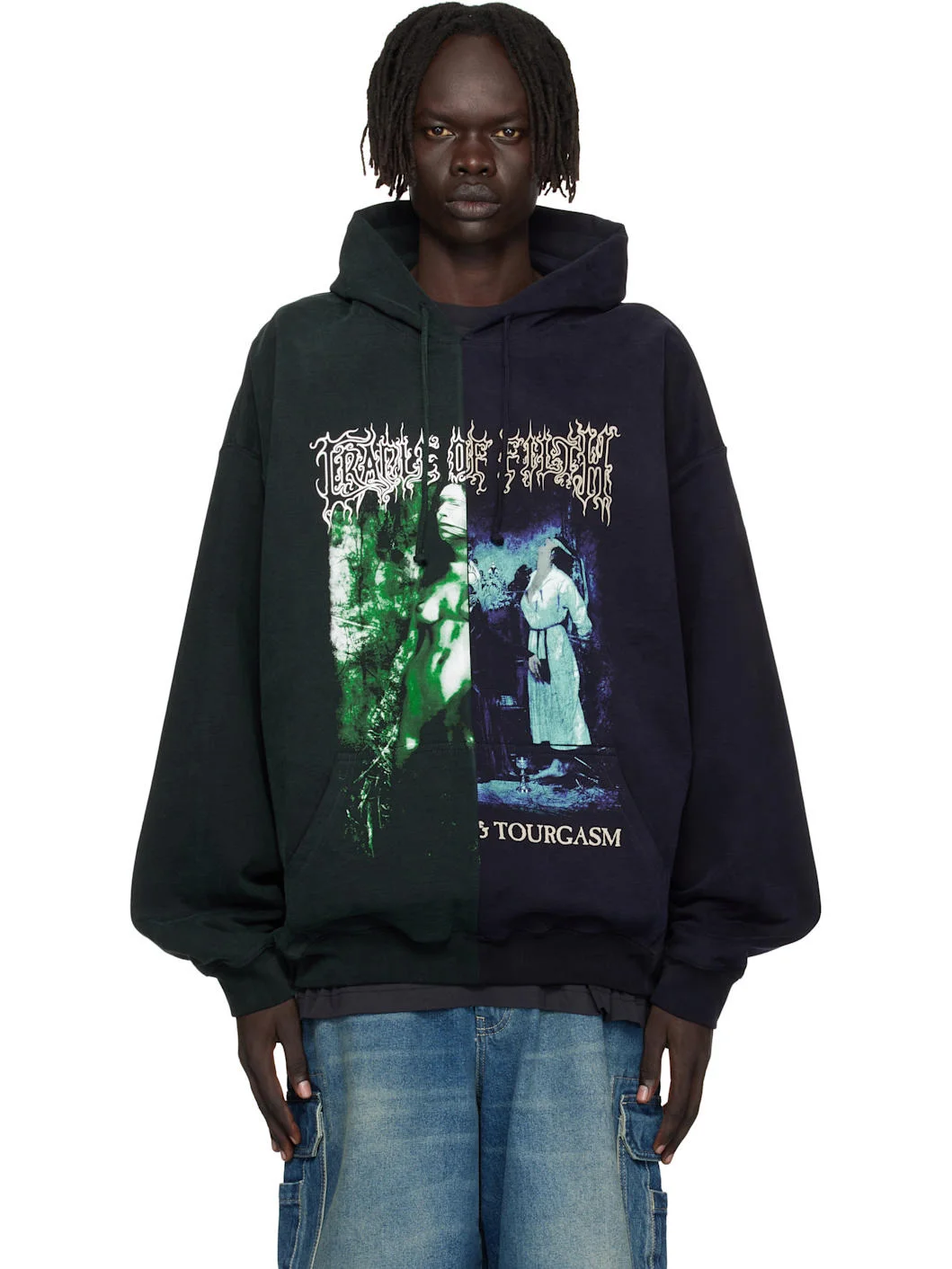 Navy & Green Cradle of Filth Cut-Up Oversized Hoodie - 1