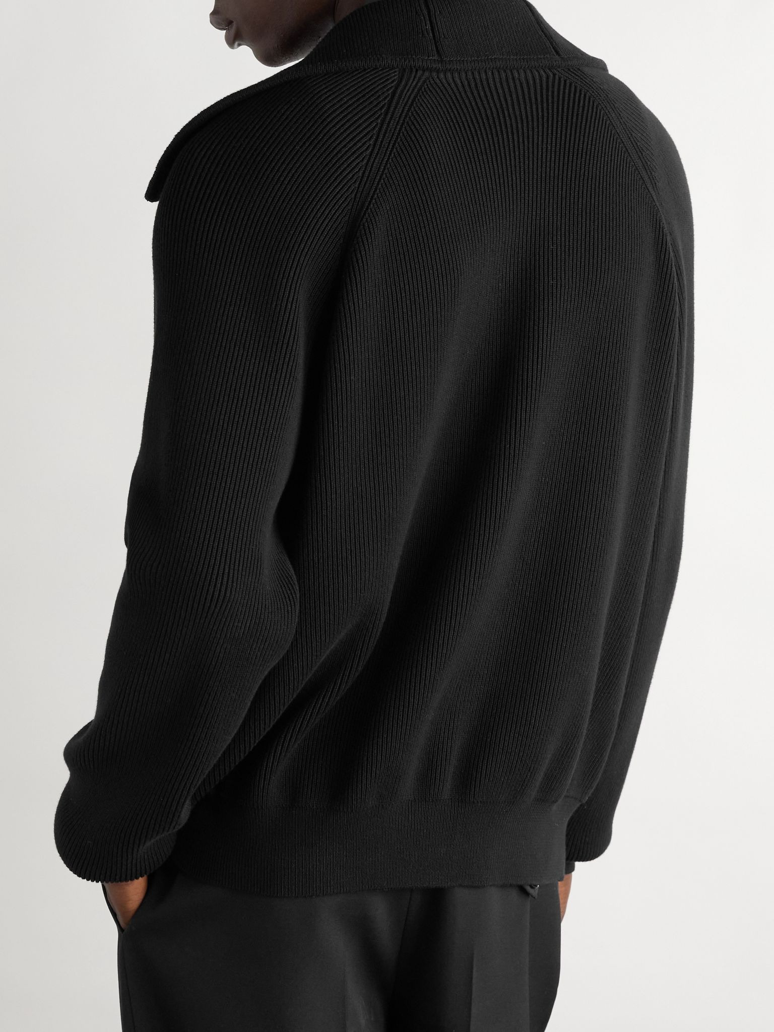 Ribbed Cotton Cardigan Black - 3