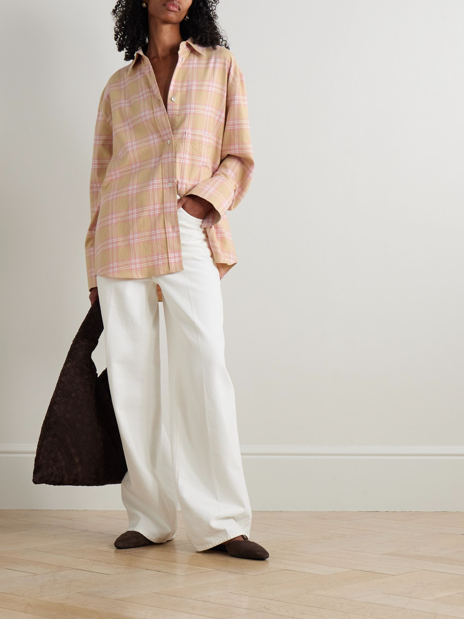 Oversized checked cotton-flannel shirt Pink - 2