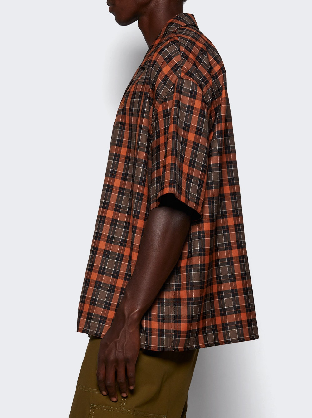Wool Blend Short Sleeve Shirt Orange And Black - 3