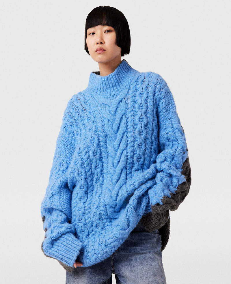 Two-Tone Cable Knit Oversized Sweater - 1
