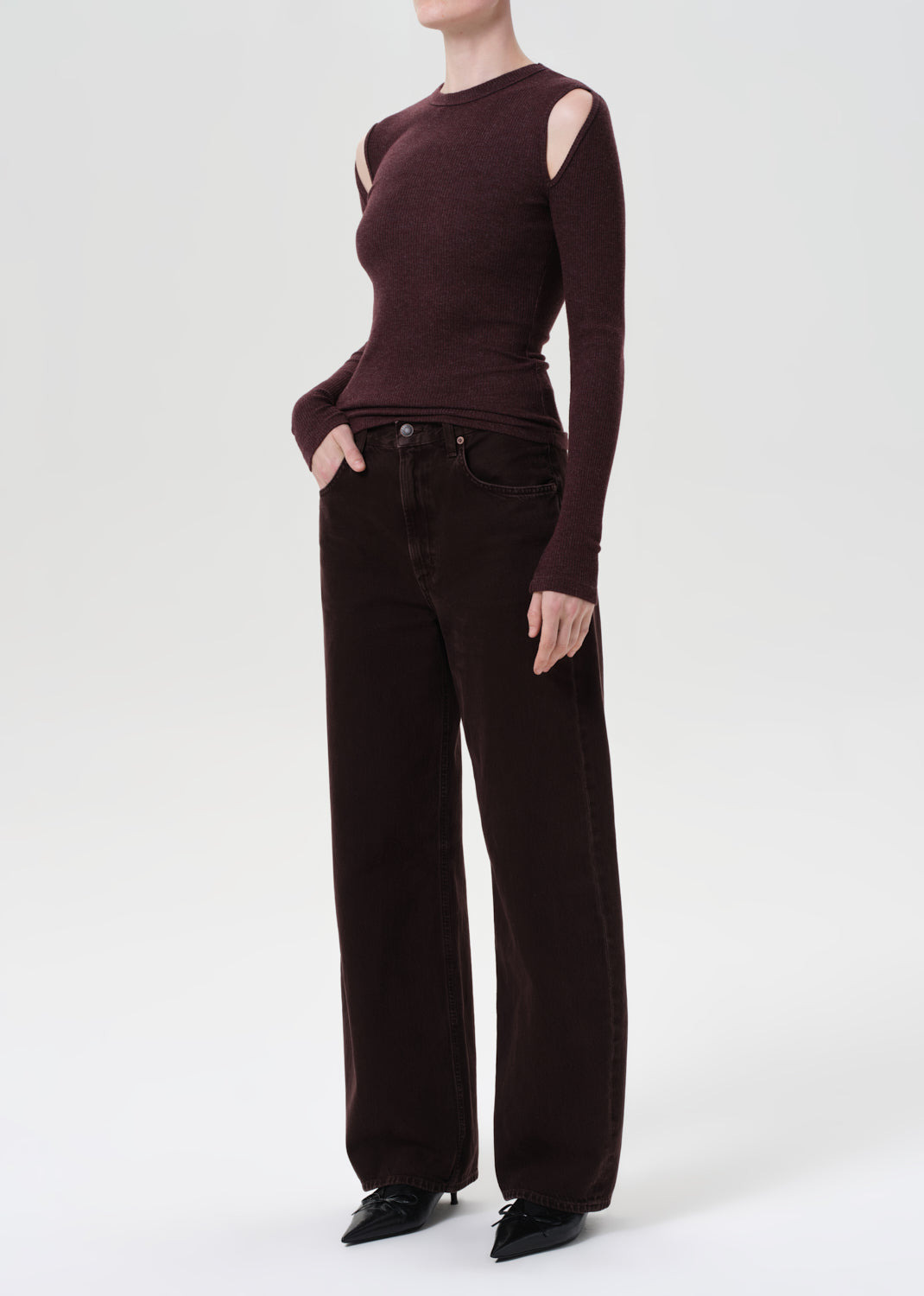 PIERCE LONG SLEEVE TEE IN RAISIN - 4
