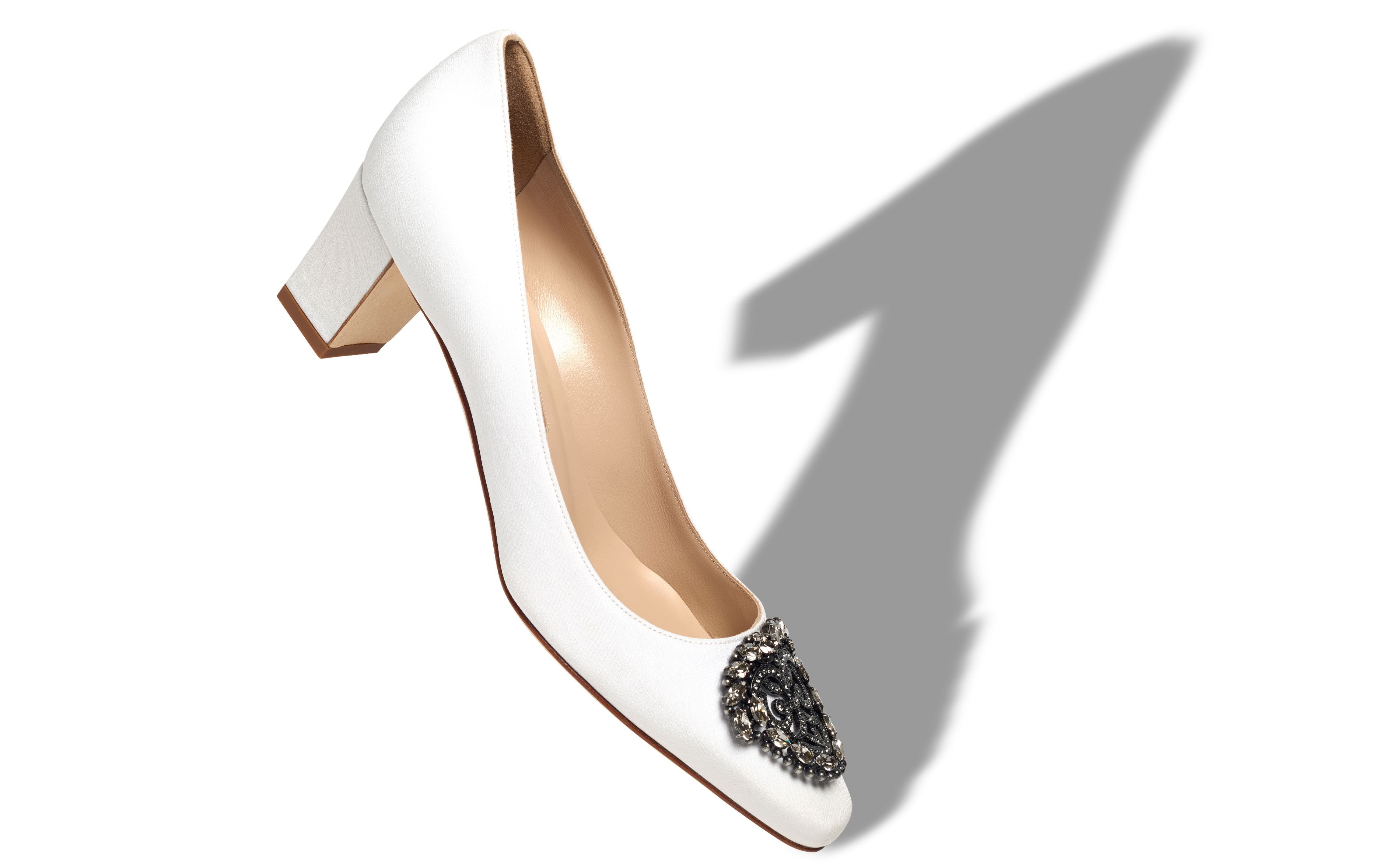 Cream Crepe De Chine Jewel Buckle Pumps - 2