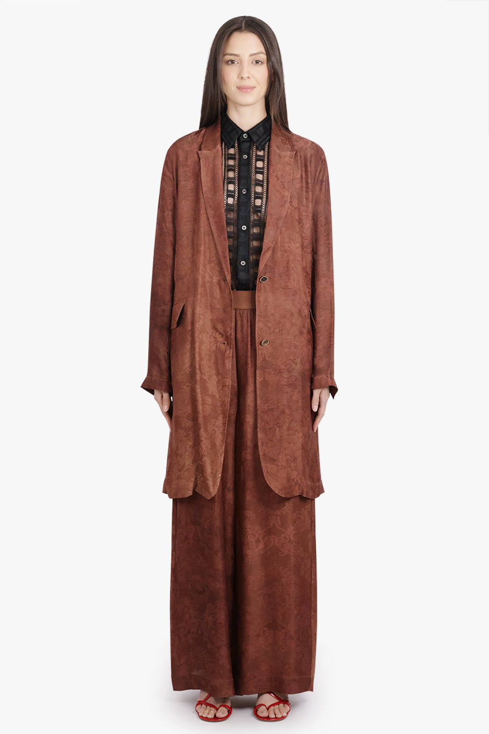 KATIA JACQUARD PRINT LONGLINE RELAXED JACKET | DARK ROSE - 3