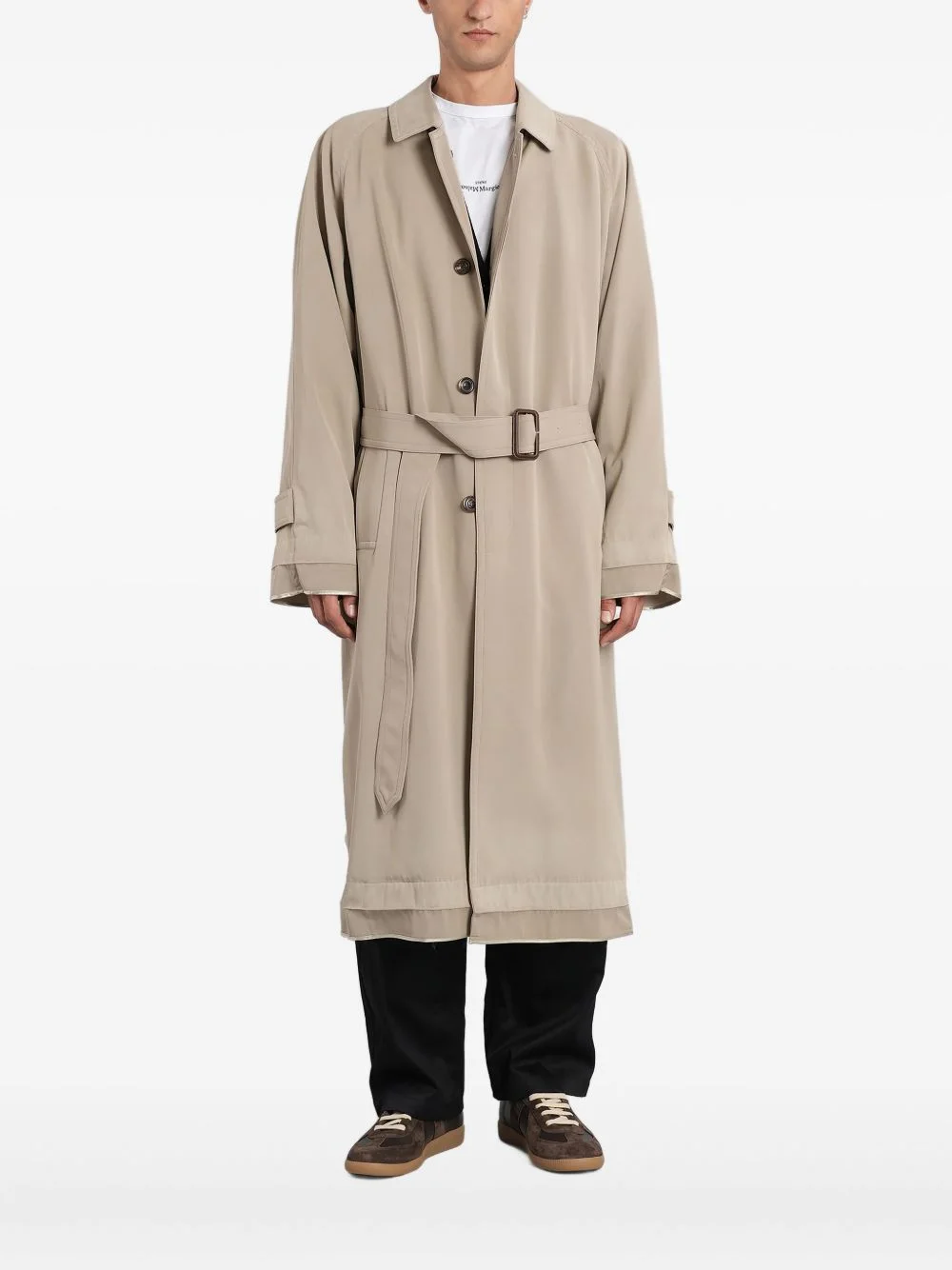 belted layered-effect trench coat - 1
