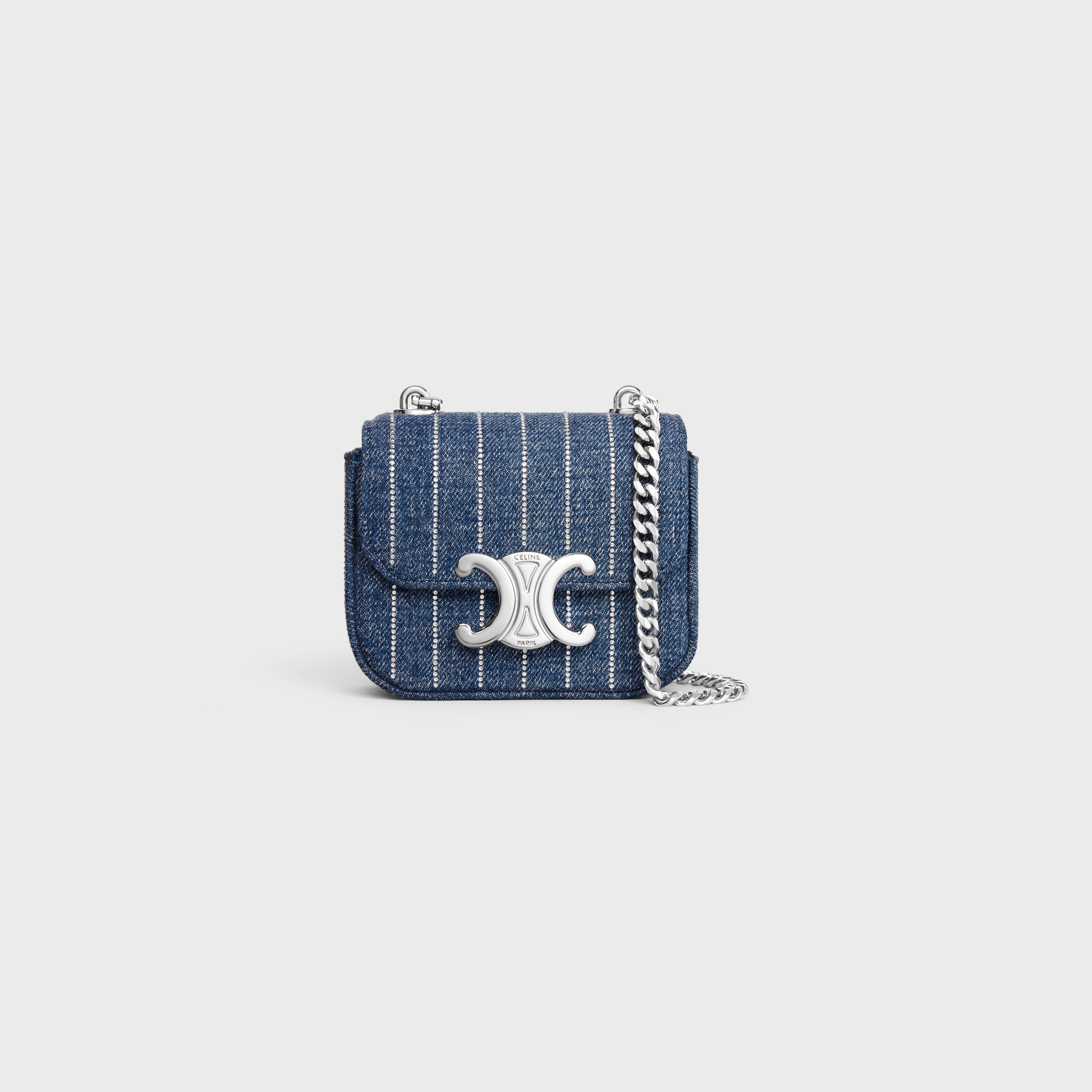 CELINE MINI CHAIN CLAUDE IN Striped 関税込 ハンドバッグ MINI CHAIN CLAUDE IN STRIPED TEXTILE - | CELINE