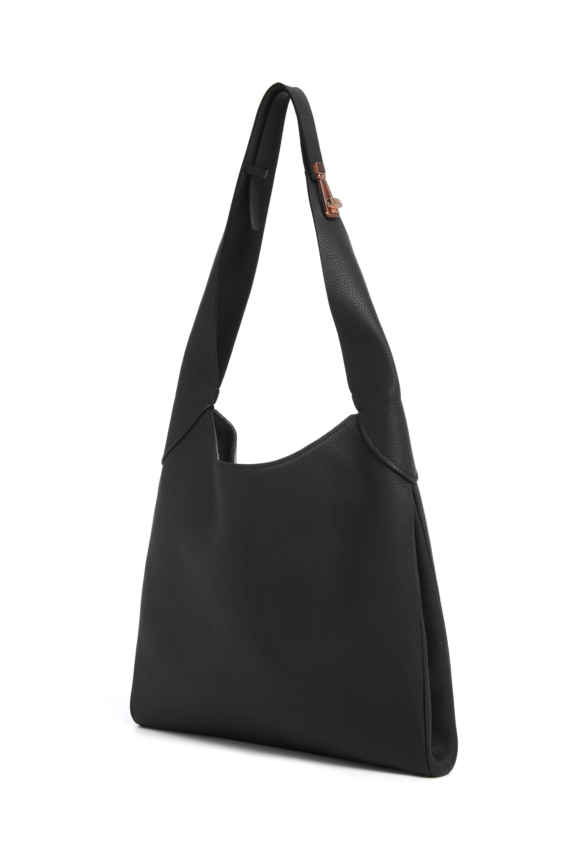 Small Hobo Bag in Black Textured Nappa Leather - 3